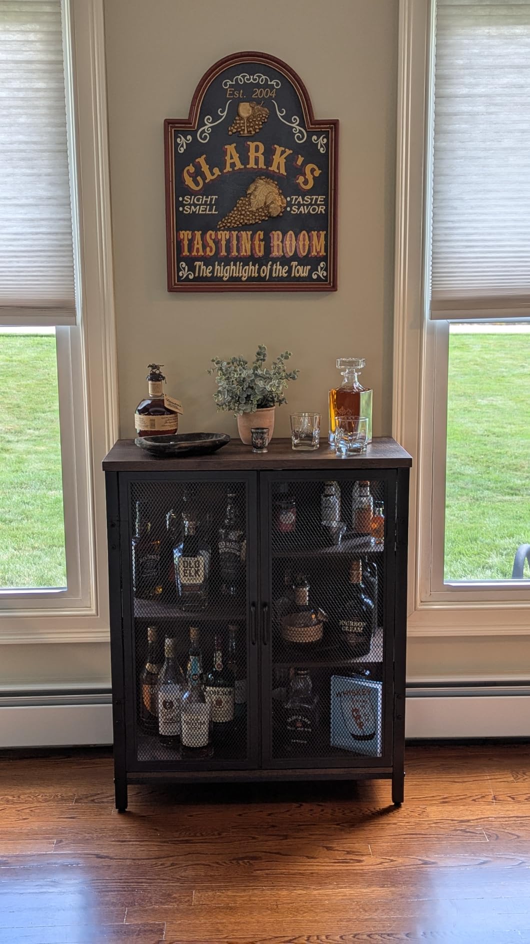 BON AUGURE Coffee Bar Cabinet for Liquor, Small Storage Cabinet, Rustic Oak | 2 Doors, Industrial Alcohol Cabinet, Adjustable Shelves, Farmhouse Sideboard Buffet for Home Kitchen, Dining, Living Room customer photo 1