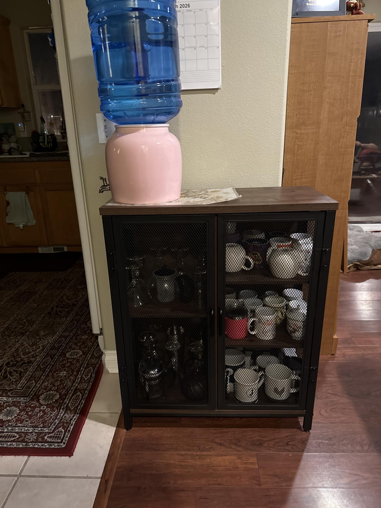 BON AUGURE Coffee Bar Cabinet for Liquor, Small Storage Cabinet, Rustic Oak | 2 Doors, Industrial Alcohol Cabinet, Adjustable Shelves, Farmhouse Sideboard Buffet for Home Kitchen, Dining, Living Room customer photo 2