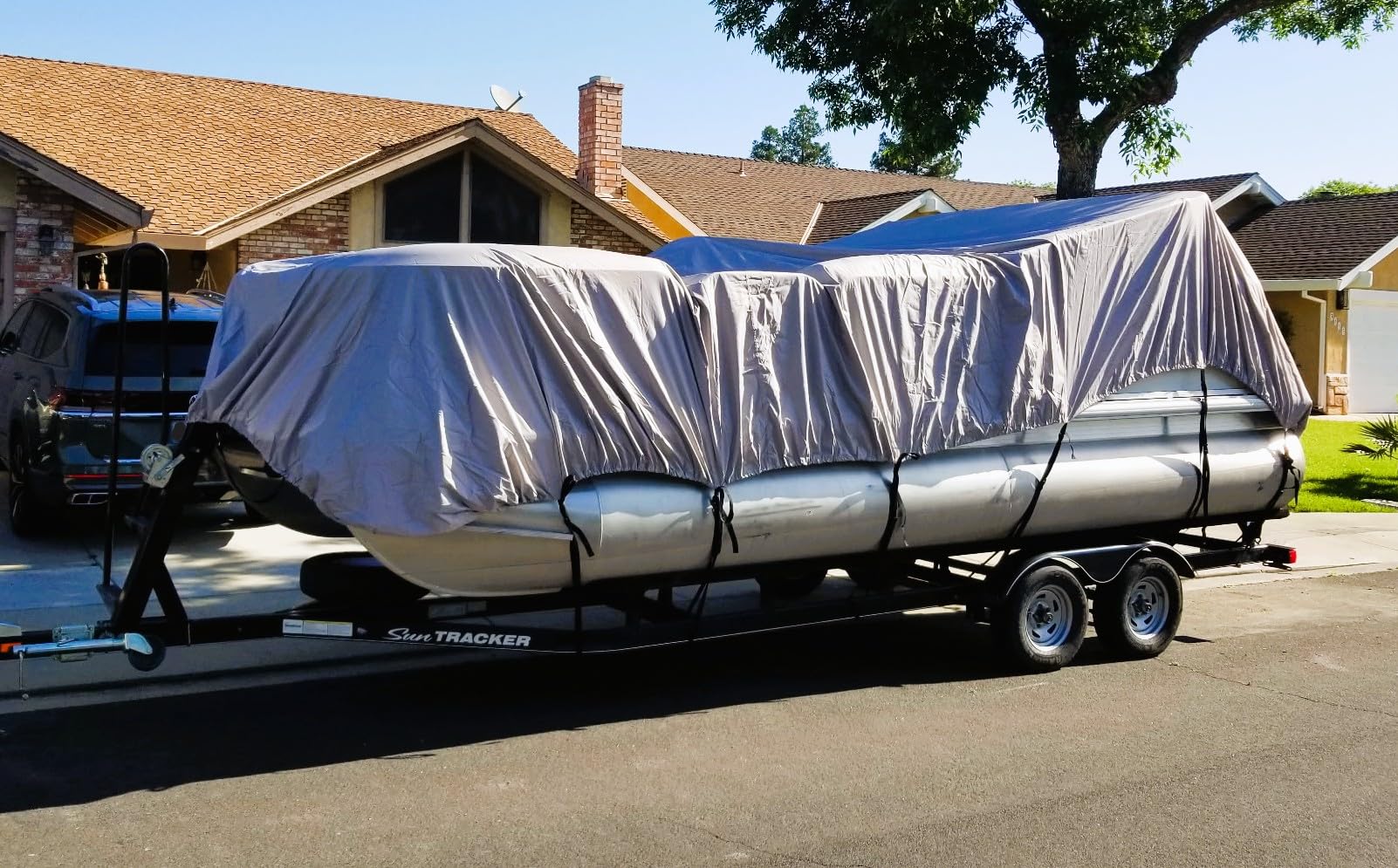 Solim 19-21FT Pontoon Boat Cover, 1200D Heavy Duty Waterproof, UV Resistant | Marine Grade Oxford Fabric, Tear Resistant, Double Stitching, Elastic Hem, Adjustable Tie-down Straps, Fits Up to 8 Ft Beam customer photo 2
