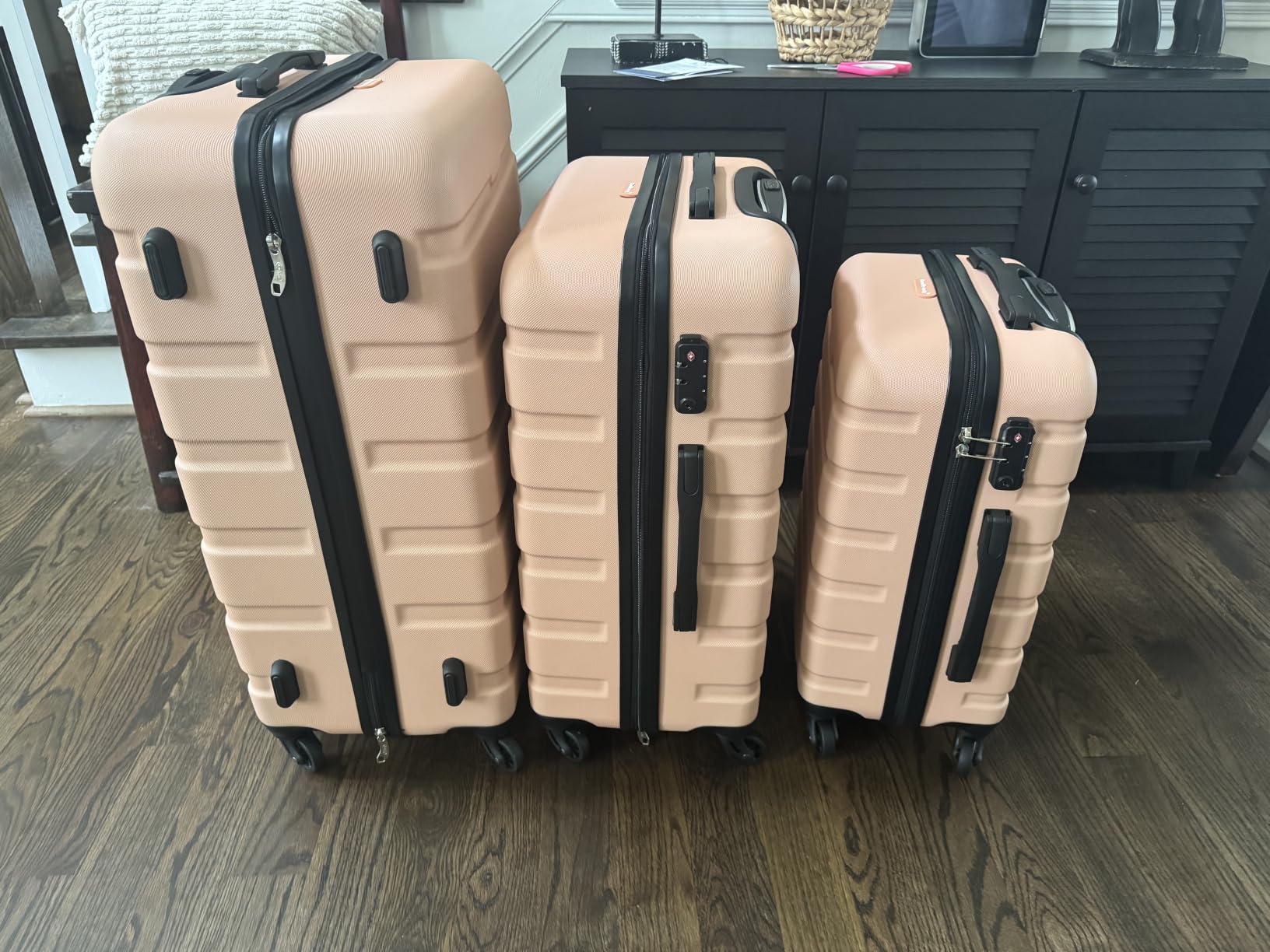 Coolife Luggage Set, Lightweight Durable Hardshell, 4 piece, Apricot White customer photo 1