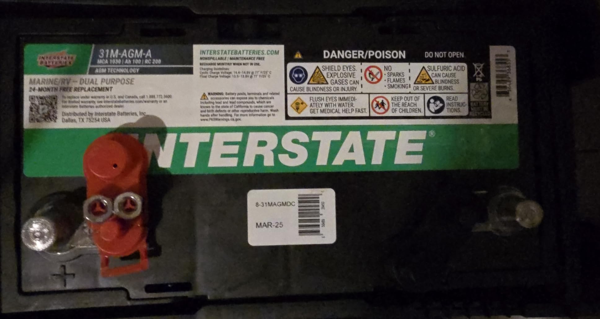 Interstate Batteries Marine/RV Battery 12V 100Ah 825CCA Group 31M AGM customer photo 1