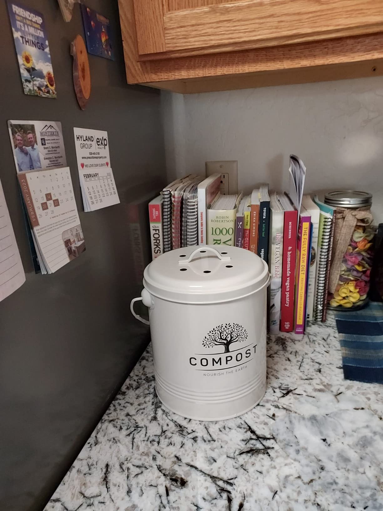 Perfnique 1.3 Gal Kitchen Compost Bin with Lid, Countertop Compost Caddy | Indoor compost bucket with inner bucket liner and carbon filter, compact food waste bin, farmhouse kitchen decor customer photo 1