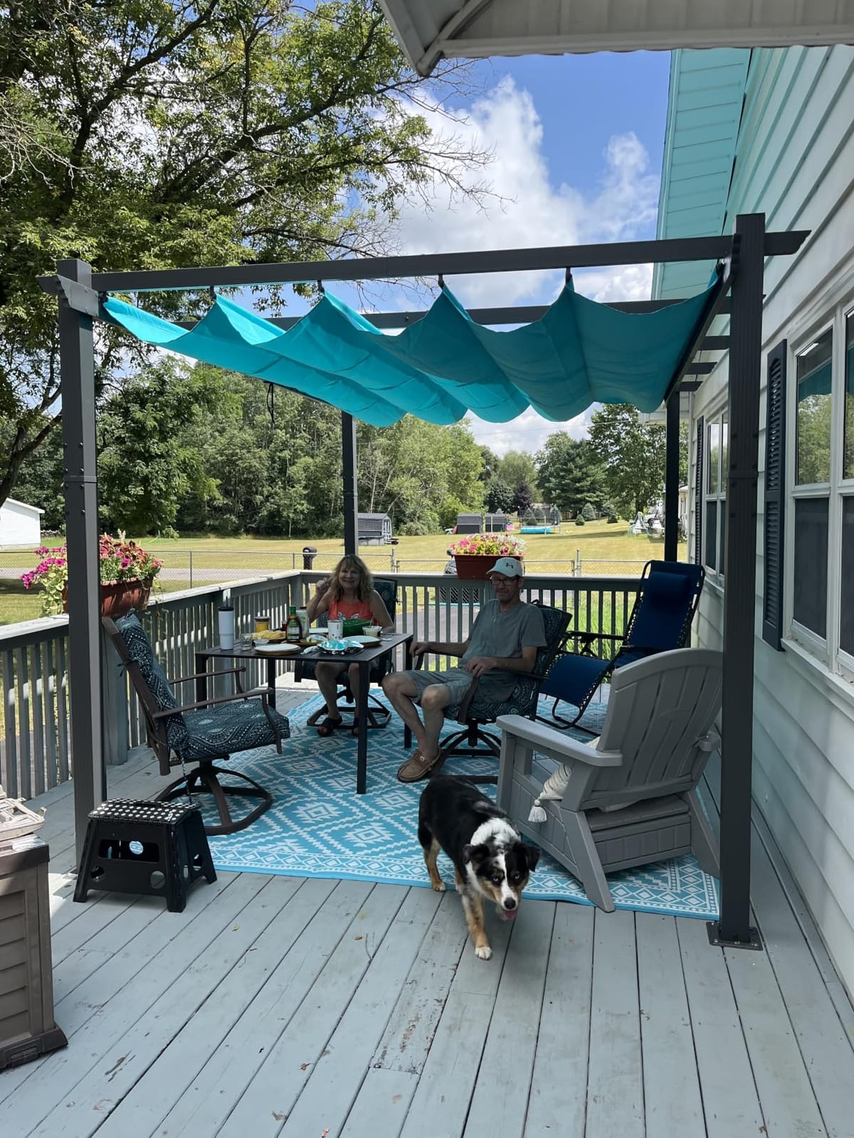 PURPLE LEAF Retractable Pergola 10' x 13' w/Double Canopy for Patio, Navy | Extra roof shields canopy, aluminum frame stays strong, 230GSM fabric blocks harsh sun, retractable canopy controls shade customer photo 2