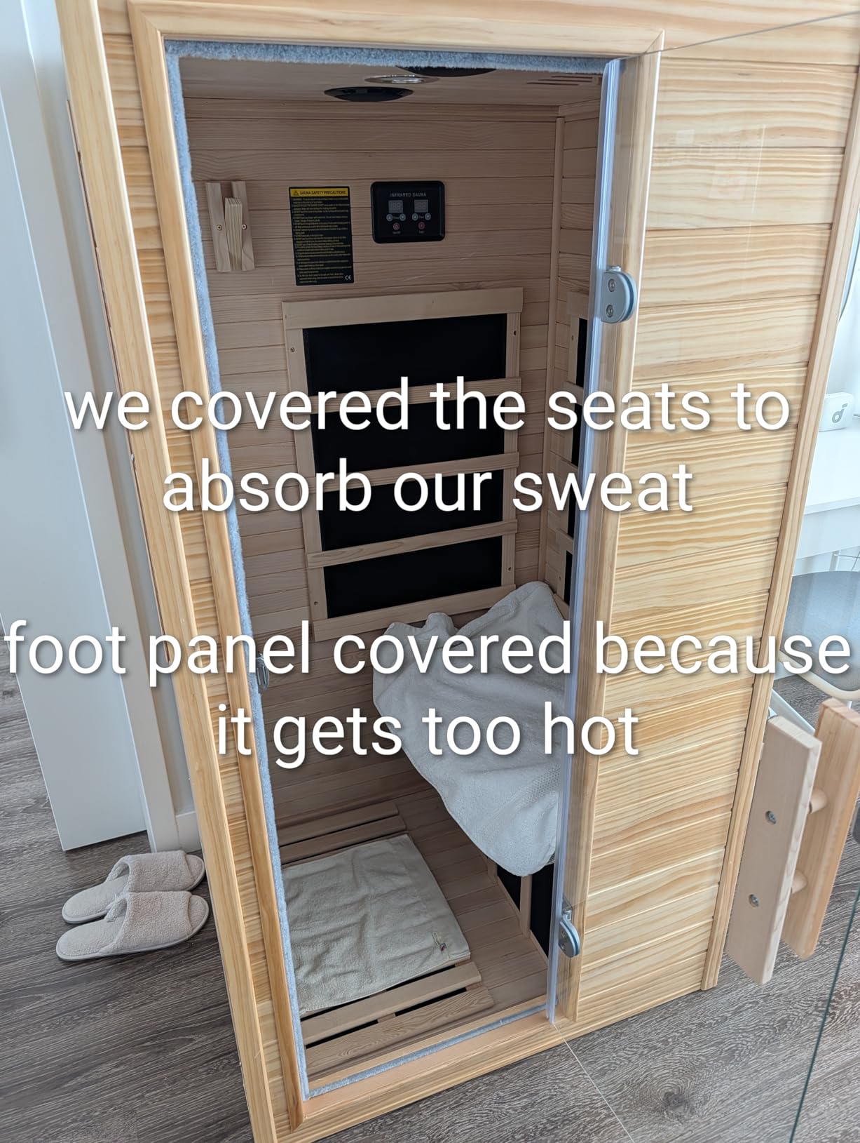 Homsido Infrared Home Sauna Room 1 Person Hemlock Wooden Indoor Dry Sauna, Low EMF 1200W/110V Heaters Panels, LCD Control Panel, 10 Minutes Pre-Warm up, Time and Temp Pre-Set, 1-Year Aftersale customer photo 2