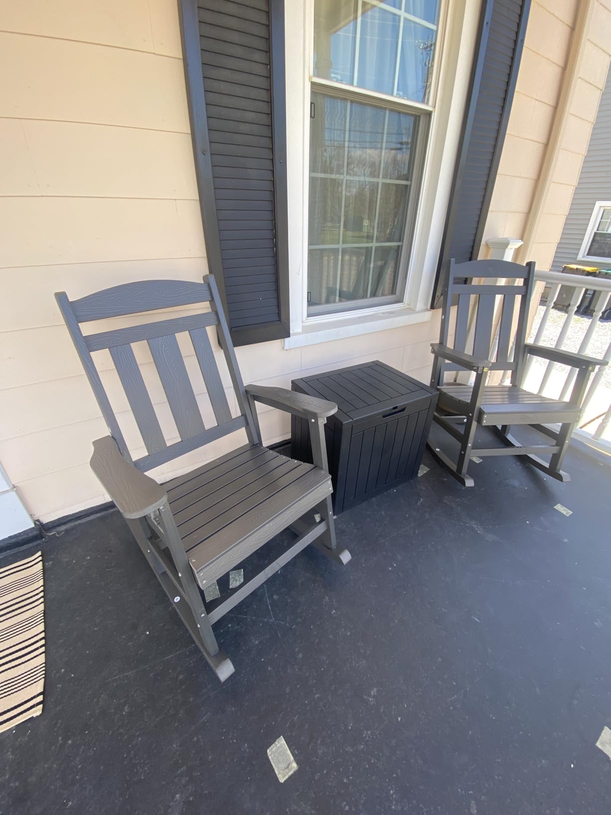 LUE BONA Outdoor Rocking Chairs Set of 2, Weather Resistant Poly Plastic Rocker, 350lb Heavy Duty, Oversized Porch Rocker for Adult, High Back Smooth for Outdoor & Indoor, Black customer photo 2