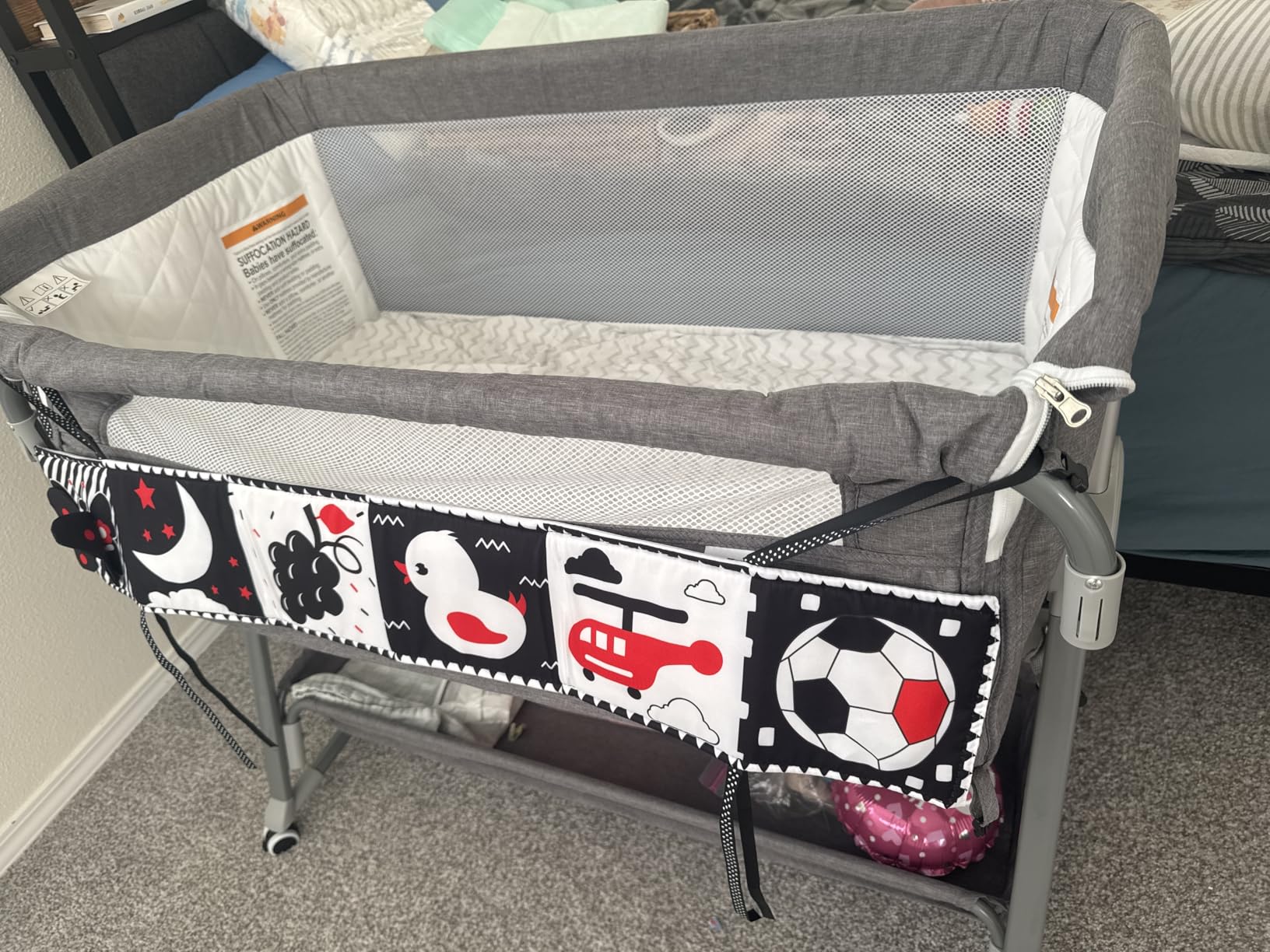 Cowiewie Bassinet Bedside Sleeper, Baby Bassinet with 7 Adjustable Height, Bedside Bassinet for Baby with Storage, Breathable Mesh & Mattress, Portable Bassinet Easy Folding (Pyramid Light Gray) customer photo 2