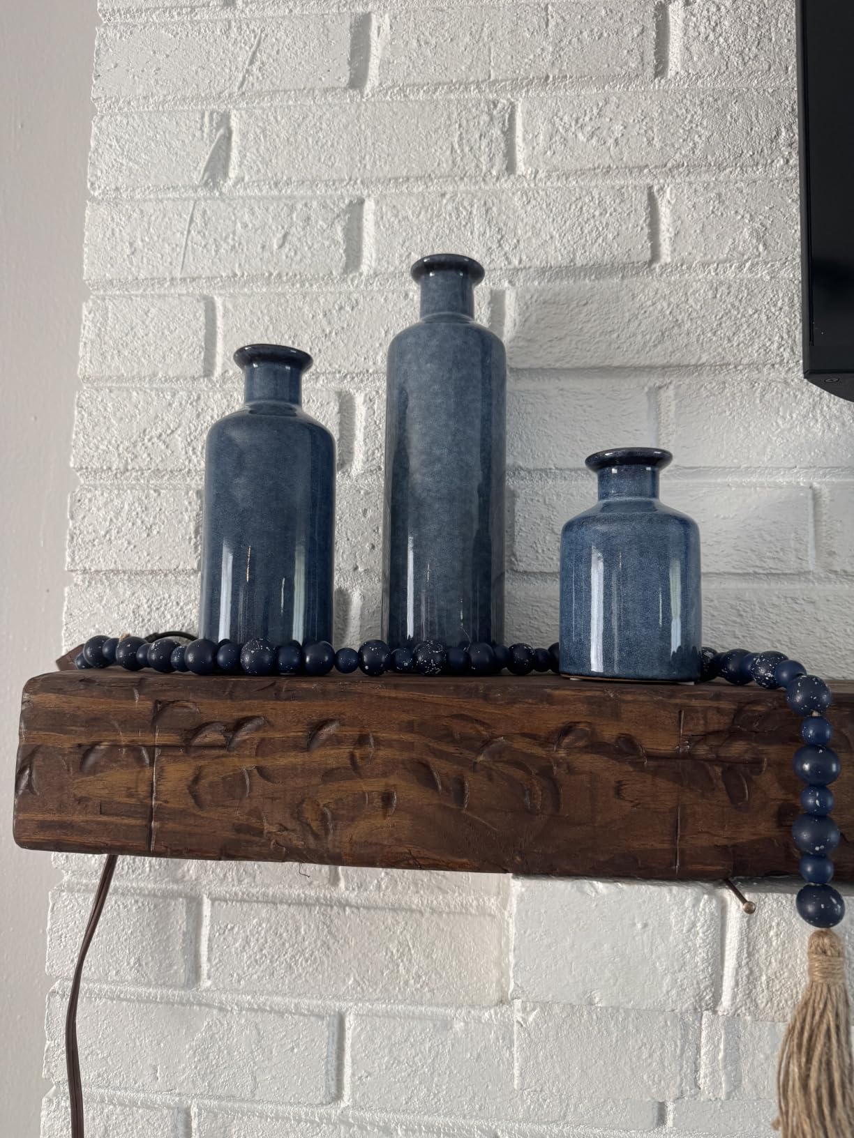 Blue Ceramic Vase Set - 3 Blue Small Vases, Farmhouse Country Flower Vase Home Decor, Living Room Decoration, Table Decoration, Fireplace Decor, and Entrance Decorations Centerpieces customer photo 2