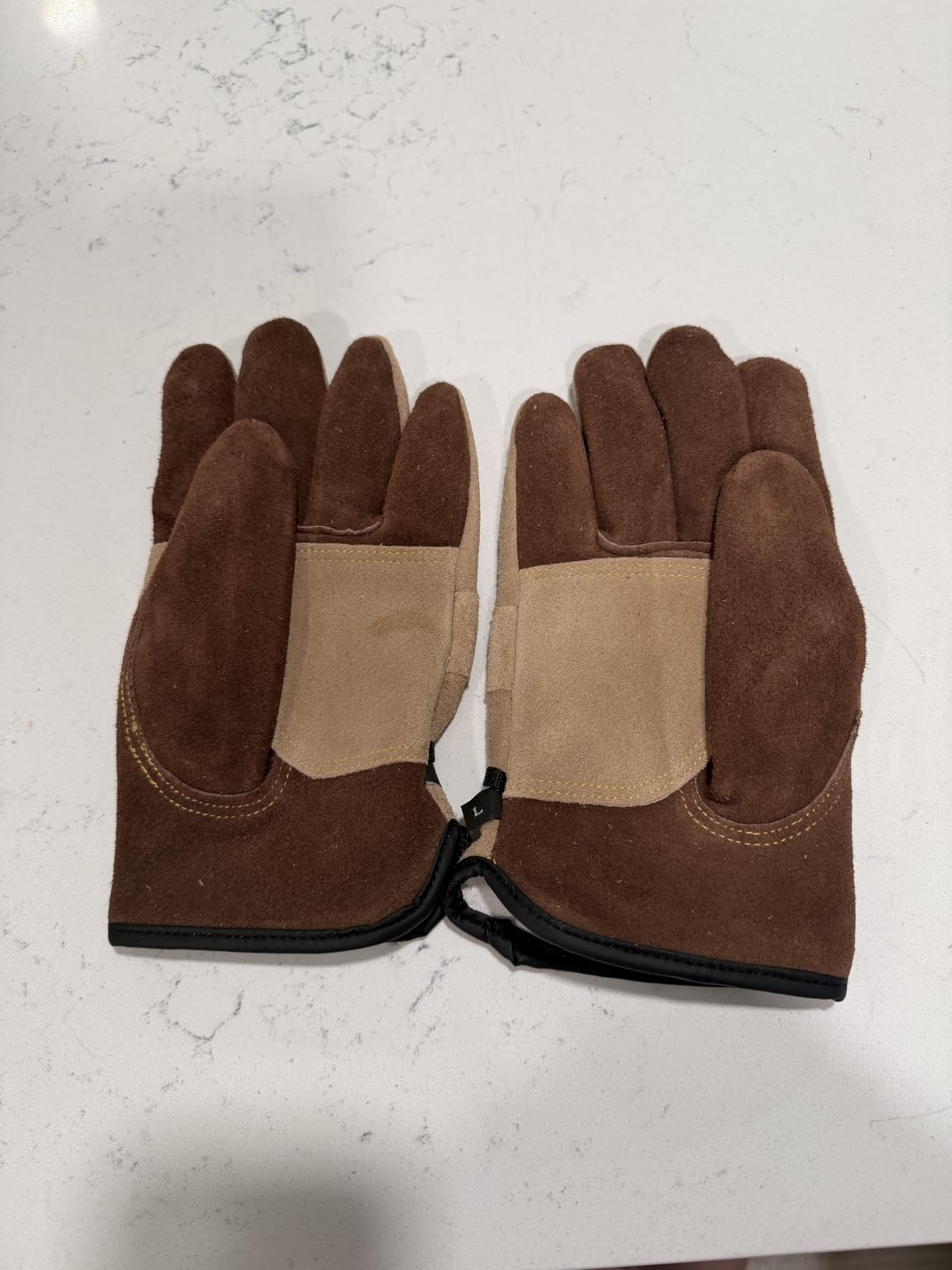 WZQH Leather Work Gloves for Men or Women. Gardening, Welding, Coffee-grey L | Glove for Tig, Mig, Construction, Chainsaw, Farm, Ranch, Cowhide, Soft Lining, Utility, Firm Grip, Durable. Large customer photo 2