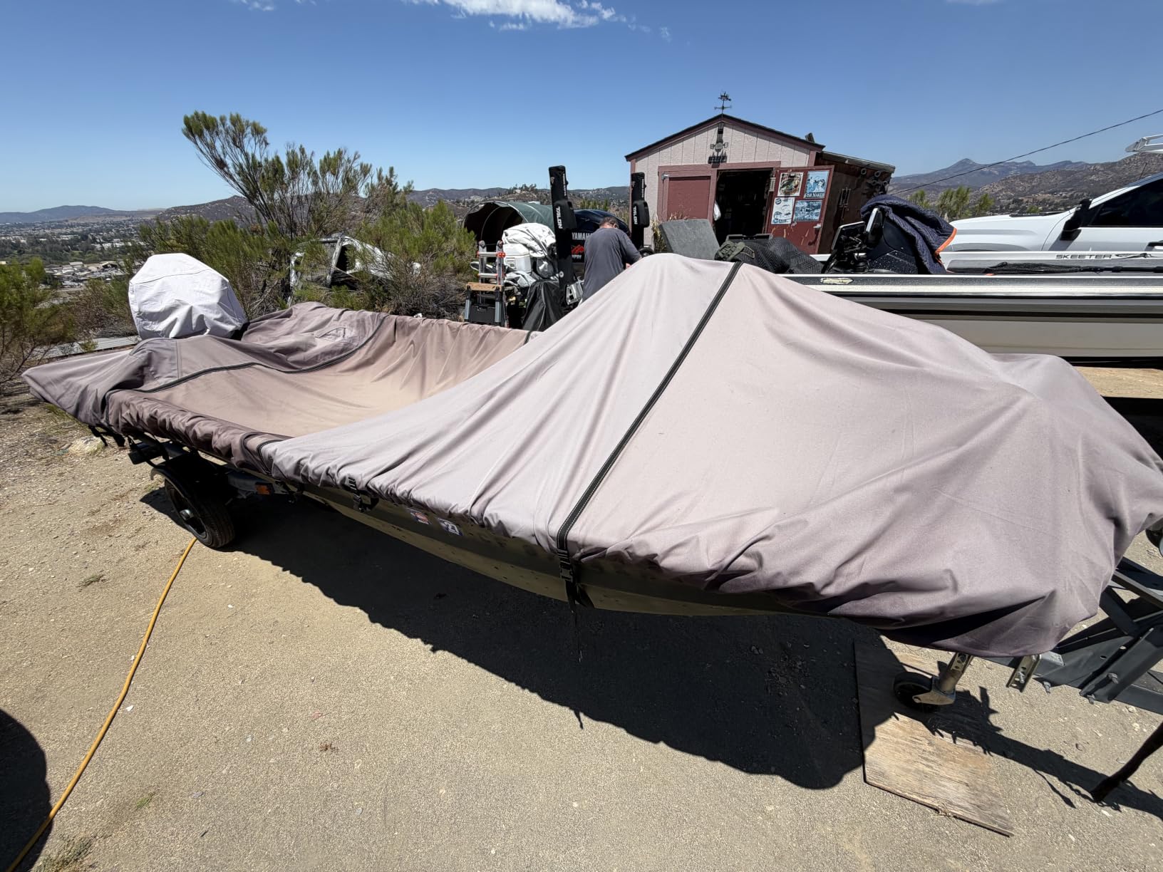 Heavy Duty 5 Layers 1200D Jon Boat Cover 12ft - 14 ft with Motor Cover | 100% Waterproof Trailerable Jon Boat Covers 14-16 Foot with 9+4 Pcs Windproof Straps customer photo 1