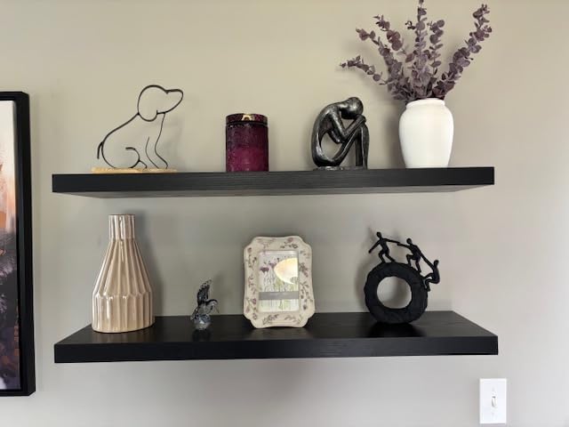 BAYKA Floating Shelves for Wall, Wall Mounted Rustic Wood Shelves for Bathroom, Bedroom, Living Room, Kitchen, Hanging Shelf for Books/Storage/Room Decor with 22lbs Capacity (Black, Set of 3, 15.7in) customer photo 1