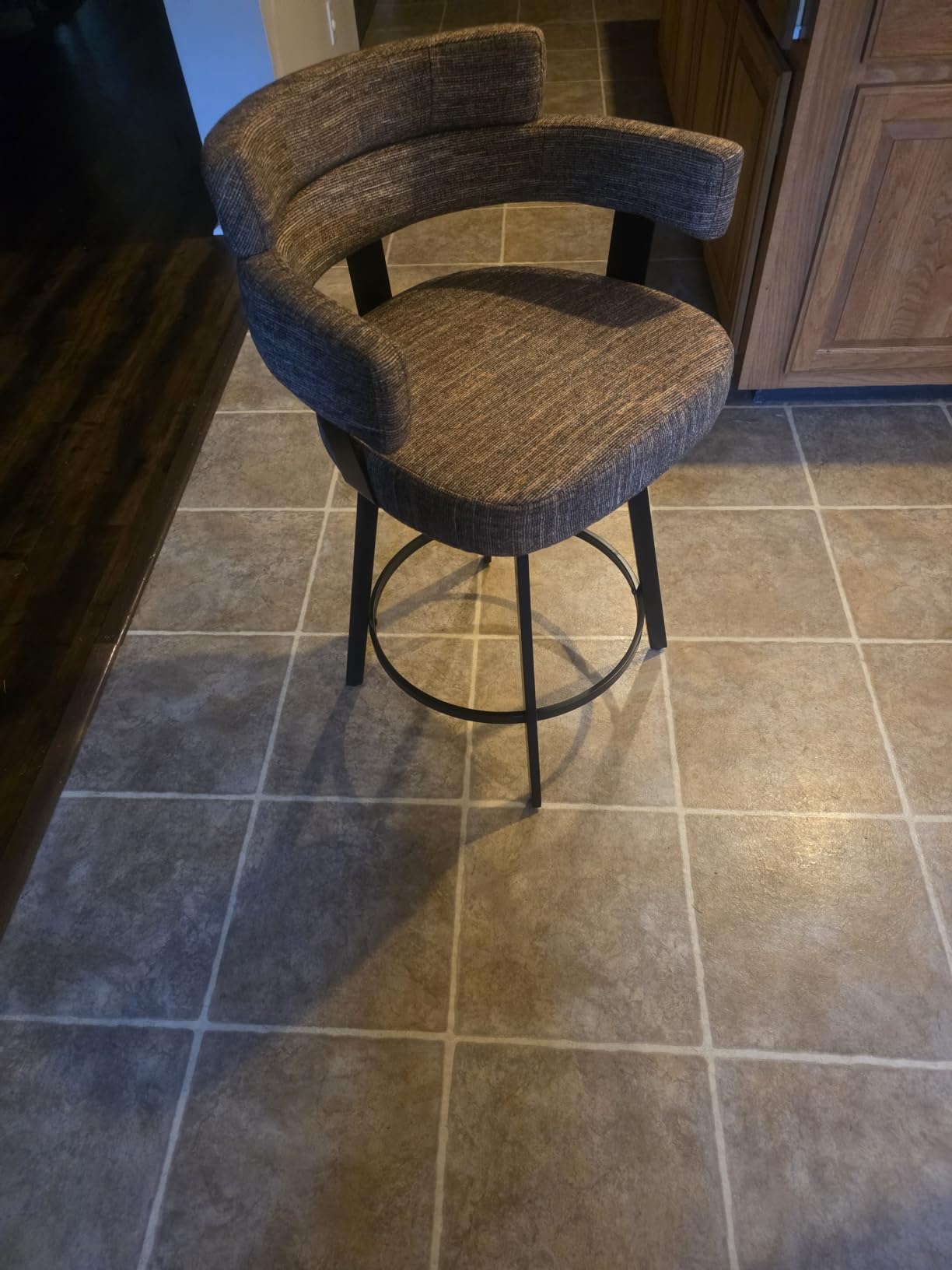 Counter Height Bar Stools with Full Back - Swivel Counter Stools Set of 2 with Linen Padded Back, Metal Footrest, Modern Barstools for Kitchen Counter, Island, Dining Room, Grey 24 inch customer photo 2