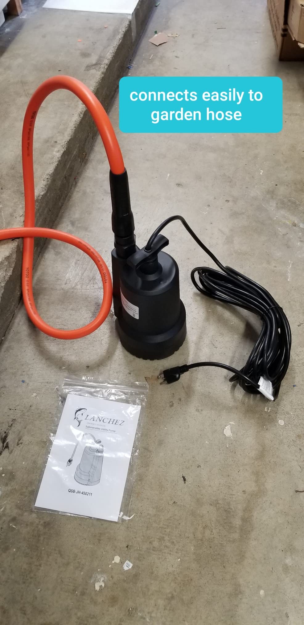 Lanchez Sump Pump, 1/2 HP 2450GPH Submersible Water Pump, Utility Pump Thermoplastic Portable Electric Transfer Pump for Hot Tub Swimming Pool Basement Garden Pond Tubs Draining with 10FT Cord customer photo 1