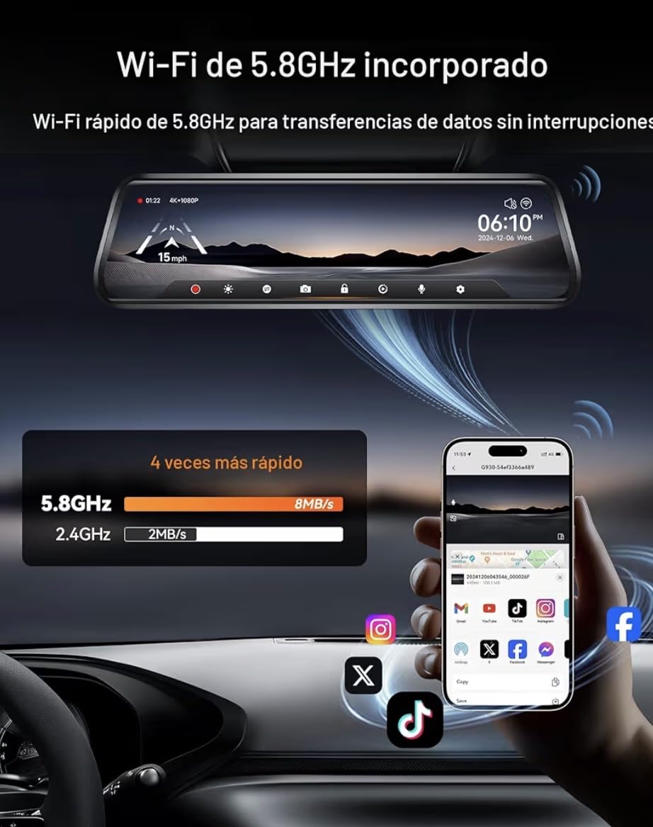 WOLFBOX G930 10'' 4K Rear View Mirror Camera with 64GB Card, 5.8GHz WiFi | Dash Cam Front and Rear with WDR, Touch Screen Rearview Mirror Backup Camera, Night Vision, Parking Monitor, Reverse Assist, GPS customer photo 2