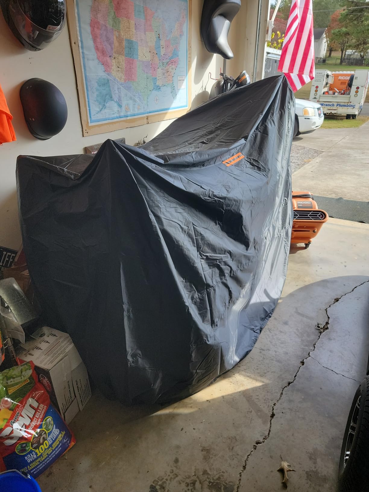 Universal Motorcycle Cover Waterproof Outdoor Storage All Weather Rain Snow Sun Winter All Season Durable with Lockholes & Night Reflective Black Oxford 108