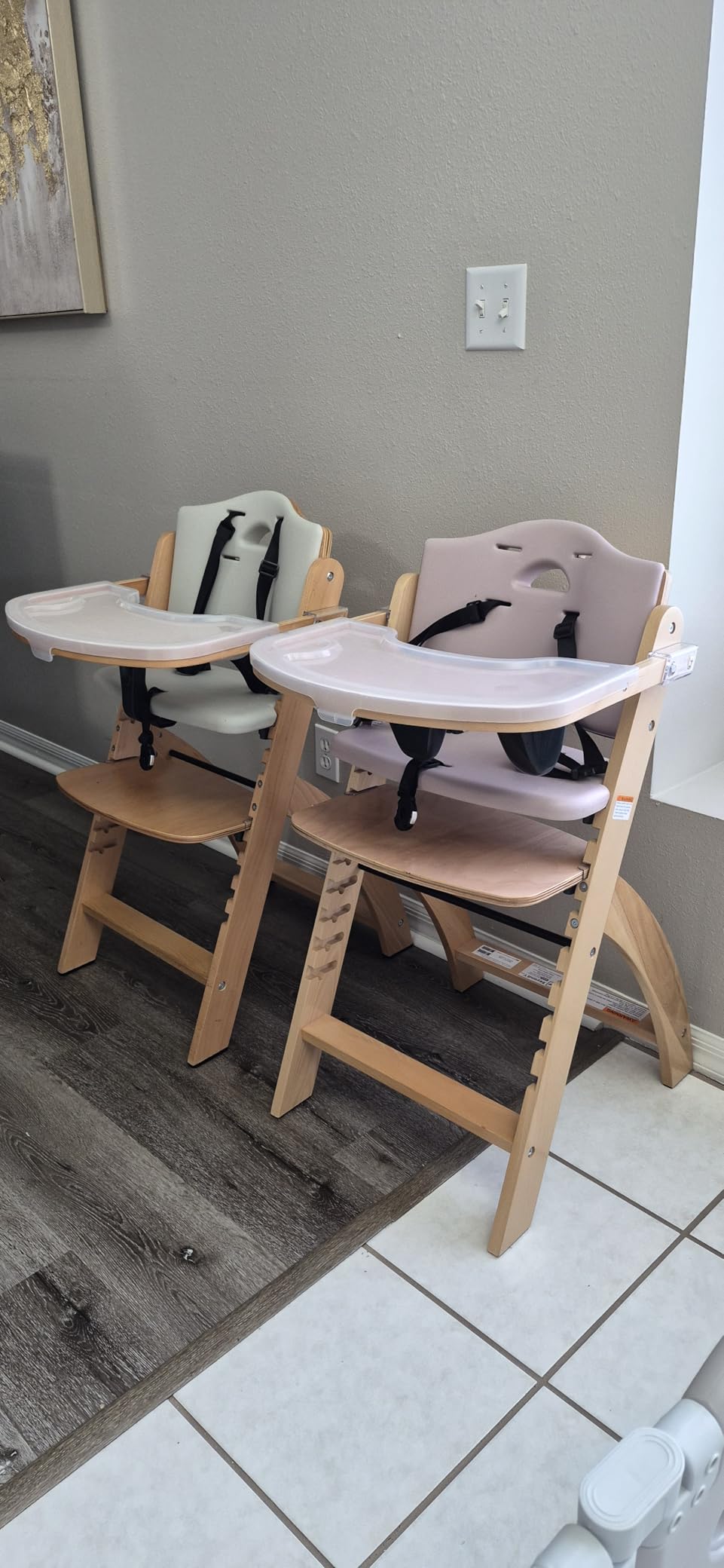 Abiie Beyond Junior Convertible Wooden High Chair with Removable Tray | 3-in-1 Adjustable Highchair for Babies & Toddlers, Fits 6 Mos to 250 lbs, Water-Resistant, Natural Wood w/ Grey Cushion customer photo 1
