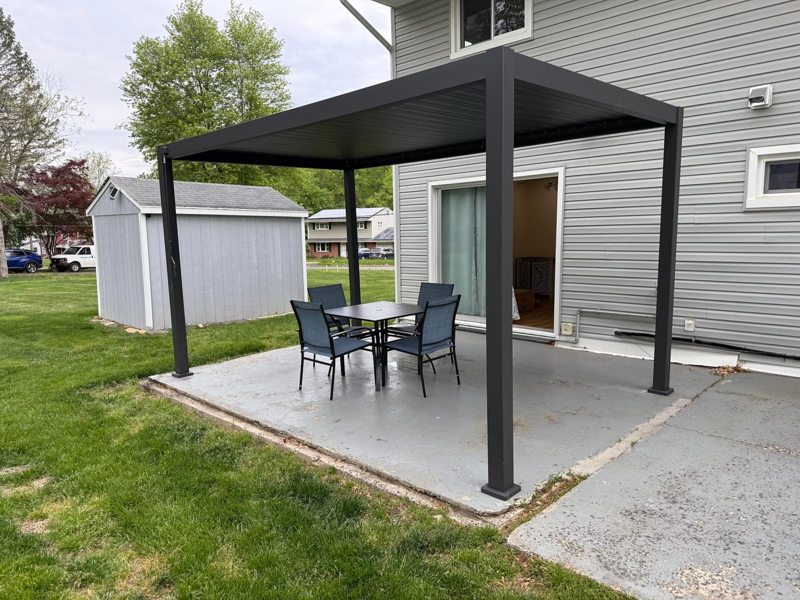 HERA'S HOUSE 5pc Patio Dining Set for 4, Outdoor Metal Table & Brown Chairs | Textilene chairs + 37