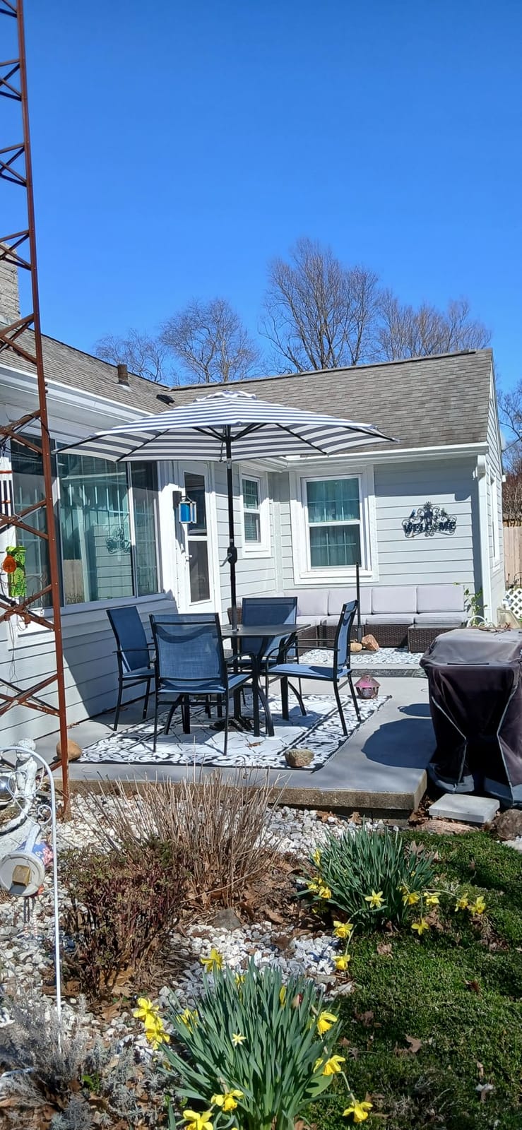 HERA'S HOUSE 5pc Patio Dining Set for 4, Outdoor Metal Table & Brown Chairs | Textilene chairs + 37