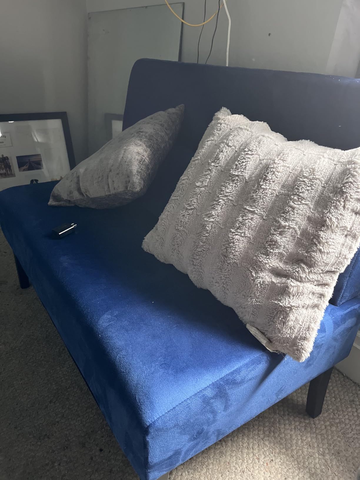 Grey Velvet Armless Loveseat with USB, Small Cozy Couch for Living Room customer photo 1
