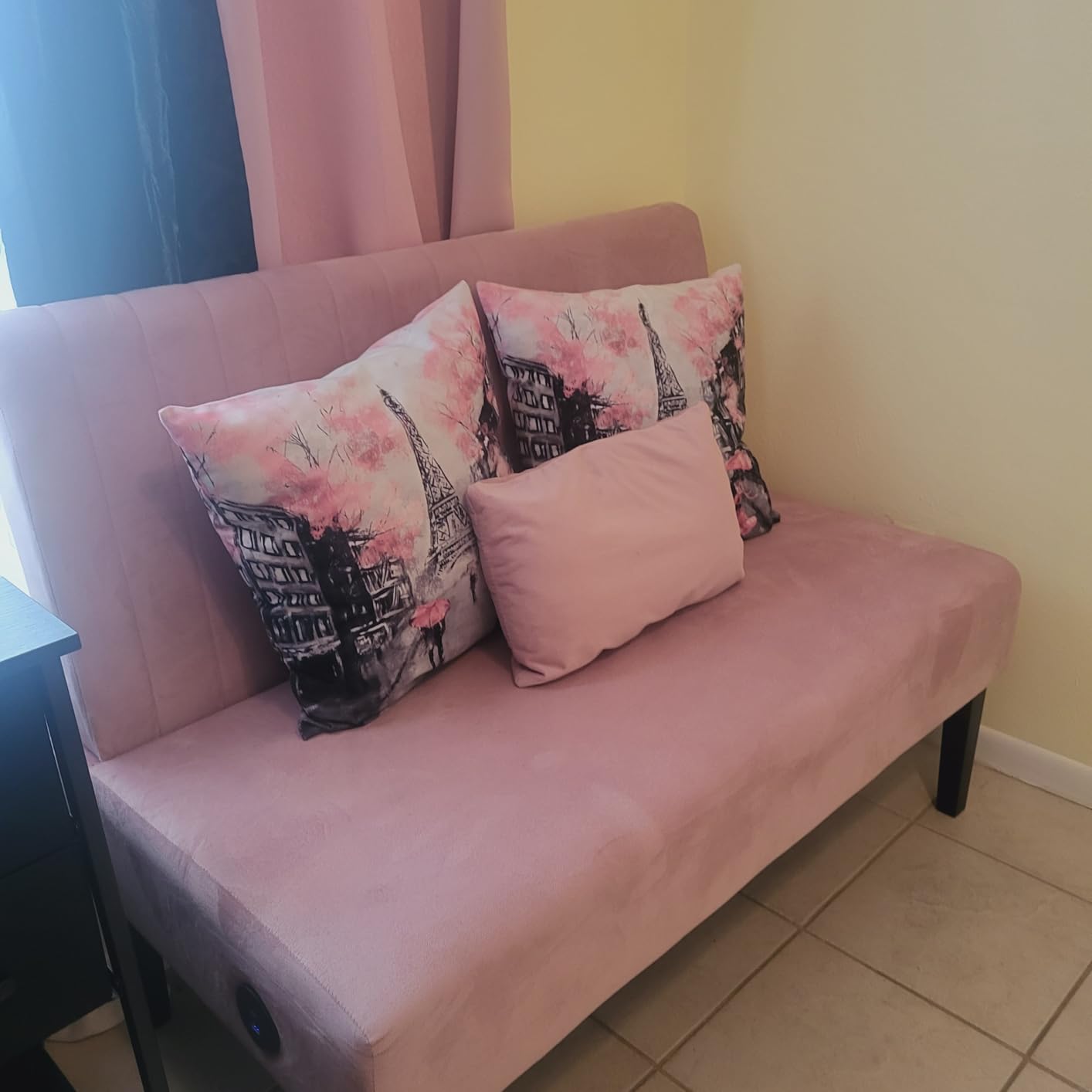 Grey Velvet Armless Loveseat with USB, Small Cozy Couch for Living Room customer photo 2