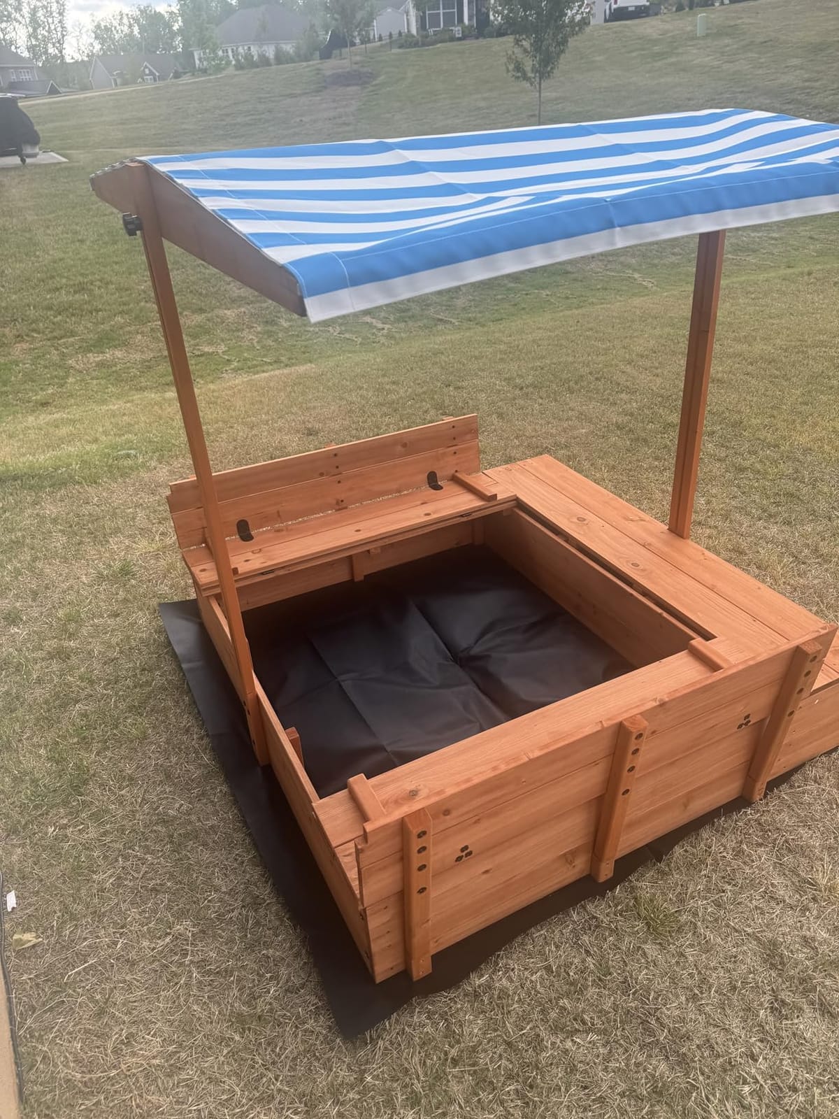 Kids' Outdoor Wooden Sandbox with Lid, Sand Box with Toy Storage Box, Kids Play Equipment Sand Protection Bottom Liner Included 47X47in. customer photo 1