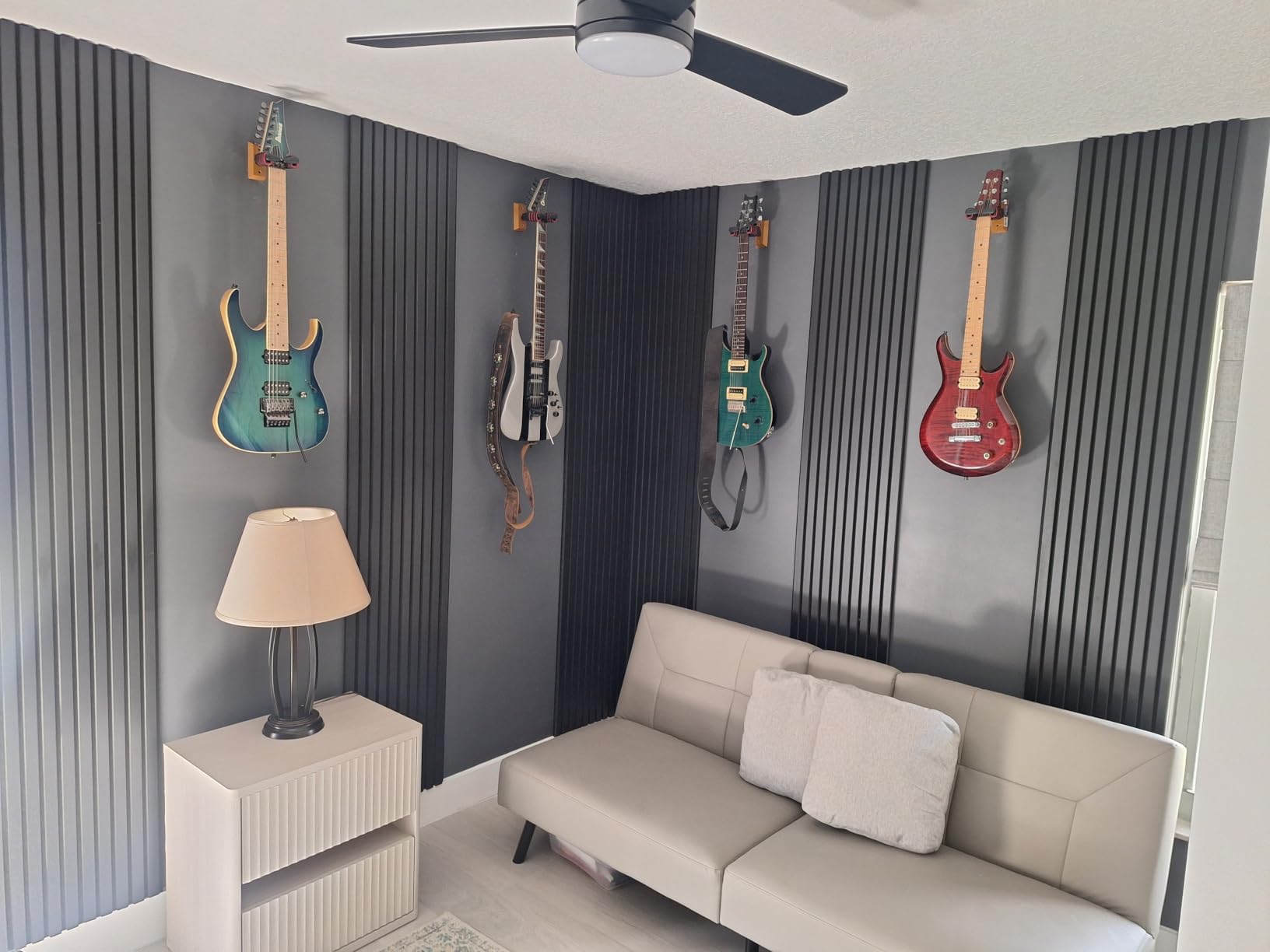 Art3d 4-Piece Wood Slat Acoustic Panels for Stylish Decor and Noise Reduction, 3D Textured Panel for Ceiling and Wall, Walnut | Wood Grain Finish, Effortless Setup, Sustainable, Long-Lasting, Noise Reduction, Easy Care, for Living Room, Bedroom, Office customer photo 1