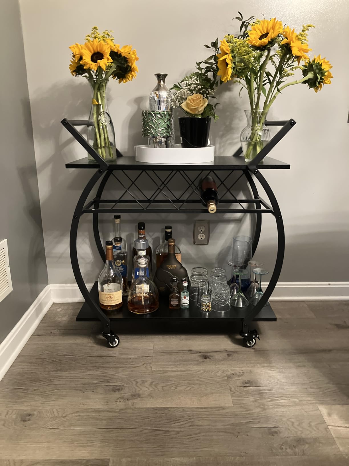 LVB Black Bar Cart with Wheels, Industrial Wine Cart with Storage for Home customer photo 1