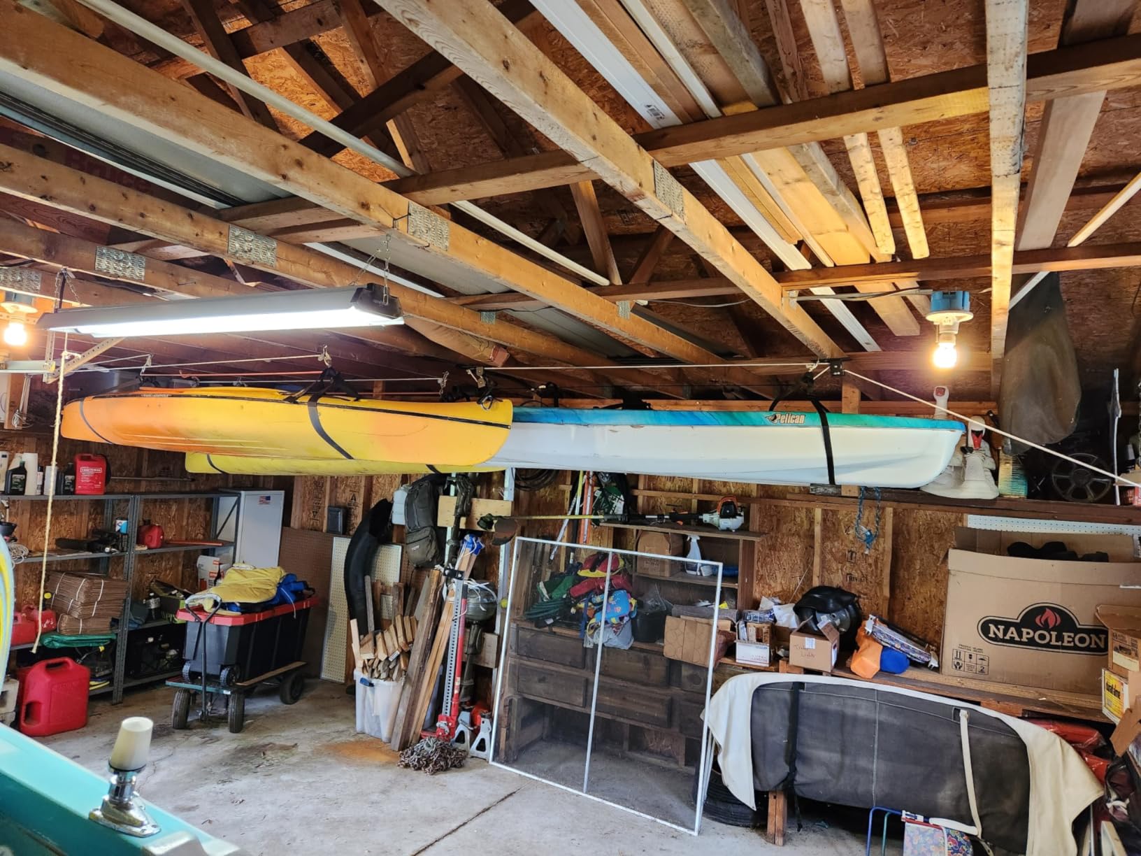 StoreYourBoard Kayak and Canoe Ceiling Hoist - Overhead Garage Storage Rack for Kayaks, Canoes, and Paddle Gear - Heavy Duty Pulley System Indoor Ceiling Mount customer photo 2