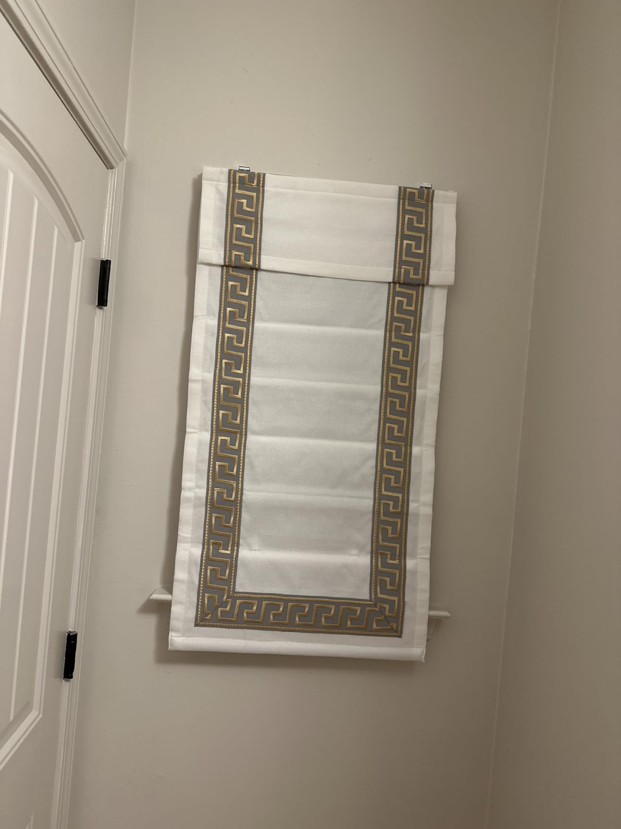 Cordless Roman Shades with Border, Blackout White Blue Border Roman Window Shades, Washable Custom Fabric Roman Shades for Windows, Doors, Kids Room customer photo 2