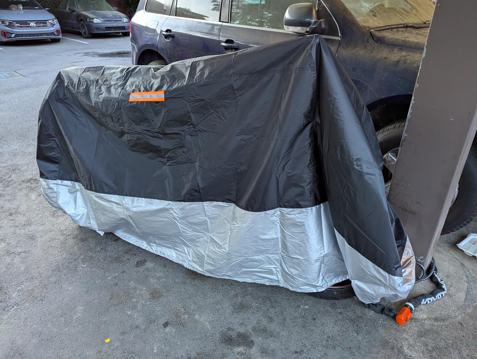Favoto Motorcycle Cover Waterproof Outdoor All Weather Protection | Rain UV＆Windproof Motorcycle Tarp with Lock-Holes ＆ Storage Bag Moped Cover with Night Reflective Strips Fits up to 96.5
