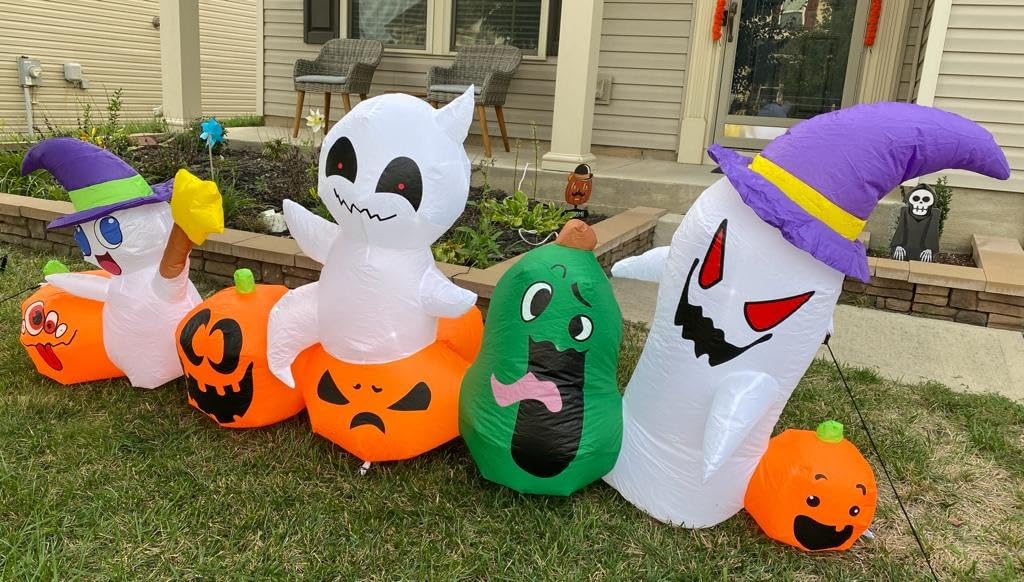 8 FT Halloween Inflatables Blow up Outdoor Decoration, Inflatable Ghost with Pumpkin Led Light Inflatables Outdoor Decor Blow up Inflatables for Holiday Party Lawn Yard Garden Décor customer photo 2