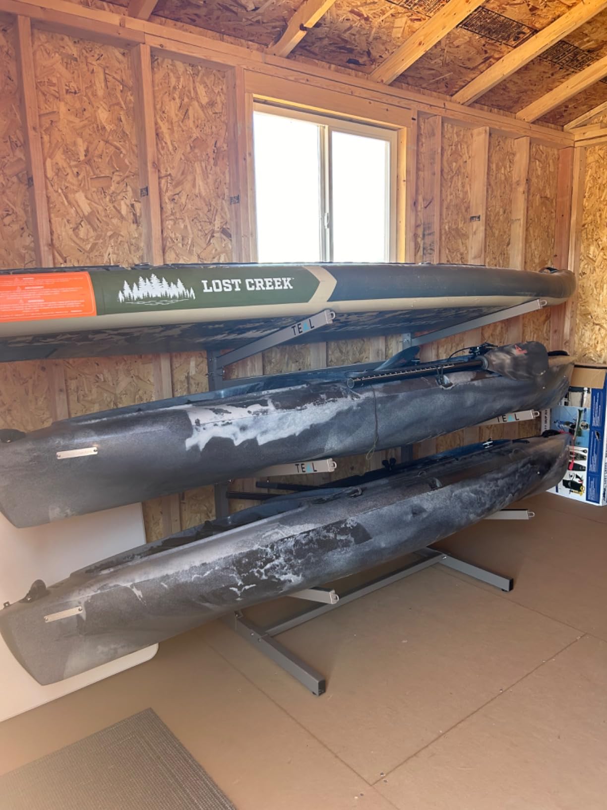 Teal Triangle Adjustable Freestanding Kayak Storage Rack, Holds 3 Kayaks | Outdoor Kayak Rack, Paddle Board Holder, Canoe Rack, Kayak Stand, Felt Padded Arms, Weather Resistant Steel customer photo 2