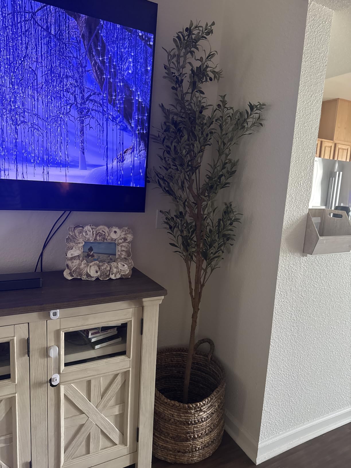 Bellacat Faux Olive Tree 7ft, Olive Trees Artificial Indoor with Natural Wood Trunk and Realistic Leaves and Fruits. 7 Feet(84in) Fake Olive Tree for Home House Office Decor customer photo 1