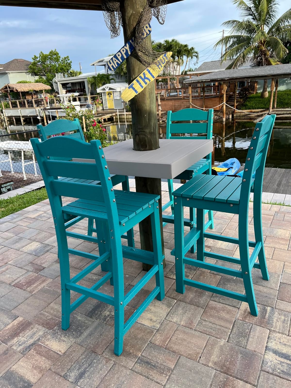 GIANTEX Outdoor HDPE Bar Stool, Patio Tall Bar Chair with Backrest and Footrest, 30 Inches Counter Height Barstools for Garden, Backyard, Weather Resistance, Easy Maintenance customer photo 1