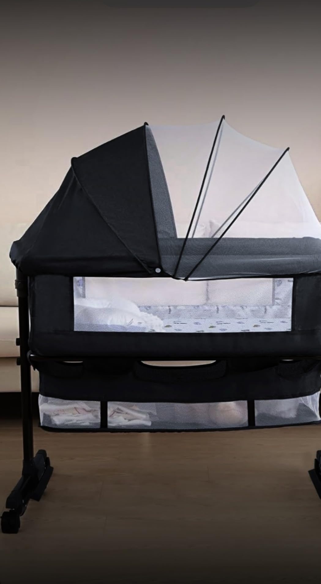 YADAQE Baby Cradle, Freestanding Bedside Bassinet, 3-in-1 Convertible Bassinet with 360° Swivel Wheels, 2026 New Model Adjustable, Easy-Fold Portable Neutral Baby Newborn Bassinet (Dark Gray) customer photo 2