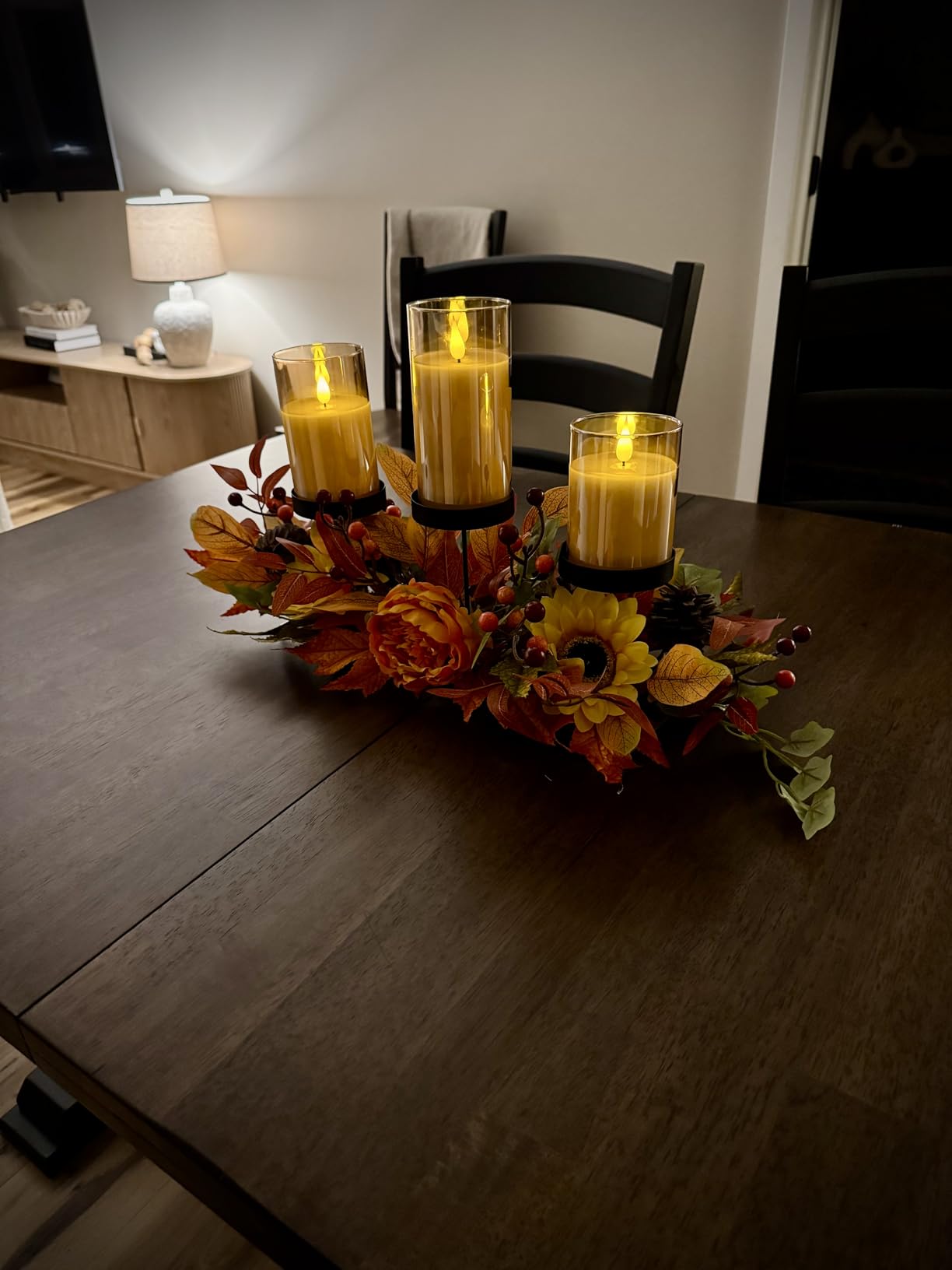 Thanksgiving Centerpiece Fall Table Decorations, Artificial Gourd, Pumpkins, Pine Cones, Maple Leaves and Berries Harvest Table Candle Holder for Dining Table, Fireplace Mantel customer photo 1