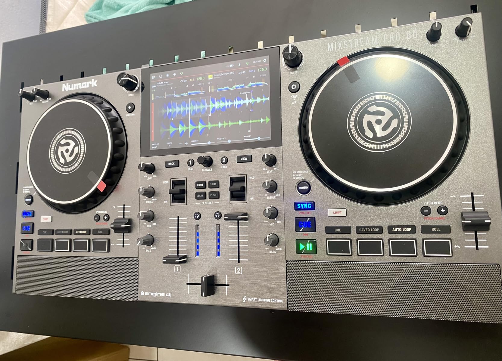 Numark Mixstream Pro Go Portable DJ Controller | Battery-Powered Standalone DJ Mixer with Stem Separation, Wi-Fi Streaming, Built-In Speakers, and 7