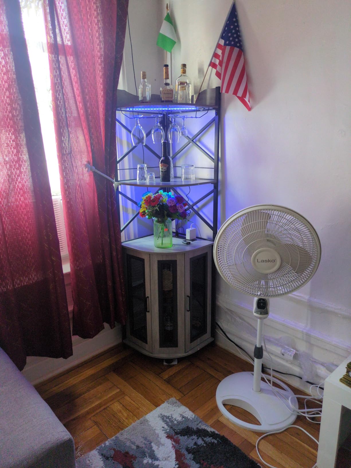 Aheaplus Corner Bar Cabinet with Power Outlet, Industrial Liquor Cabinet | 5-Tiers Wine Cabinet Mini Bar Unit with LED Strip and Glass Holder for Home, Corner Display Cabinet for Small Space, Black customer photo 2