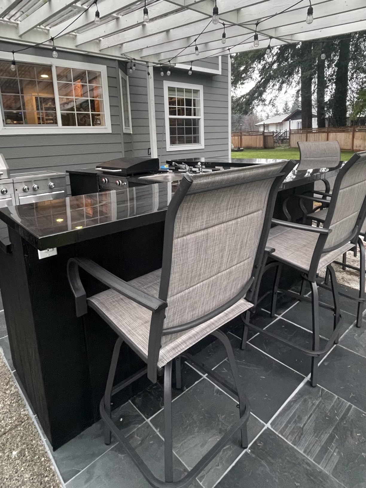Vongrasig 2 Piece Outdoor Patio Swivel Bar Chairs, All Weather Padded Sling Textile High Top Bar Stools, Bistro Set for Backyard, Lawn Garden, Balcony, Gray customer photo 1