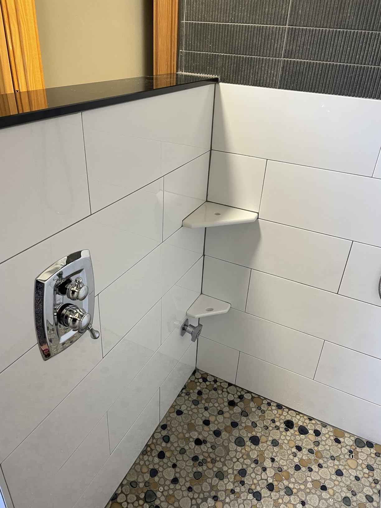 Pebble Ceramic Tiles 5 Sheets, Heart-Shaped 12x12 Floor Tile Ceramic, Dark Blue Mosaic Tiles Mesh Mounted customer photo 1