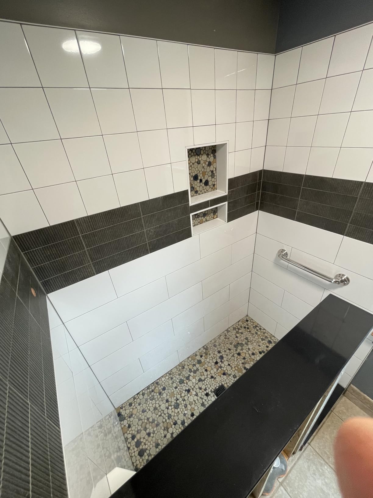 Pebble Ceramic Tiles 5 Sheets, Heart-Shaped 12x12 Floor Tile Ceramic, Dark Blue Mosaic Tiles Mesh Mounted customer photo 2