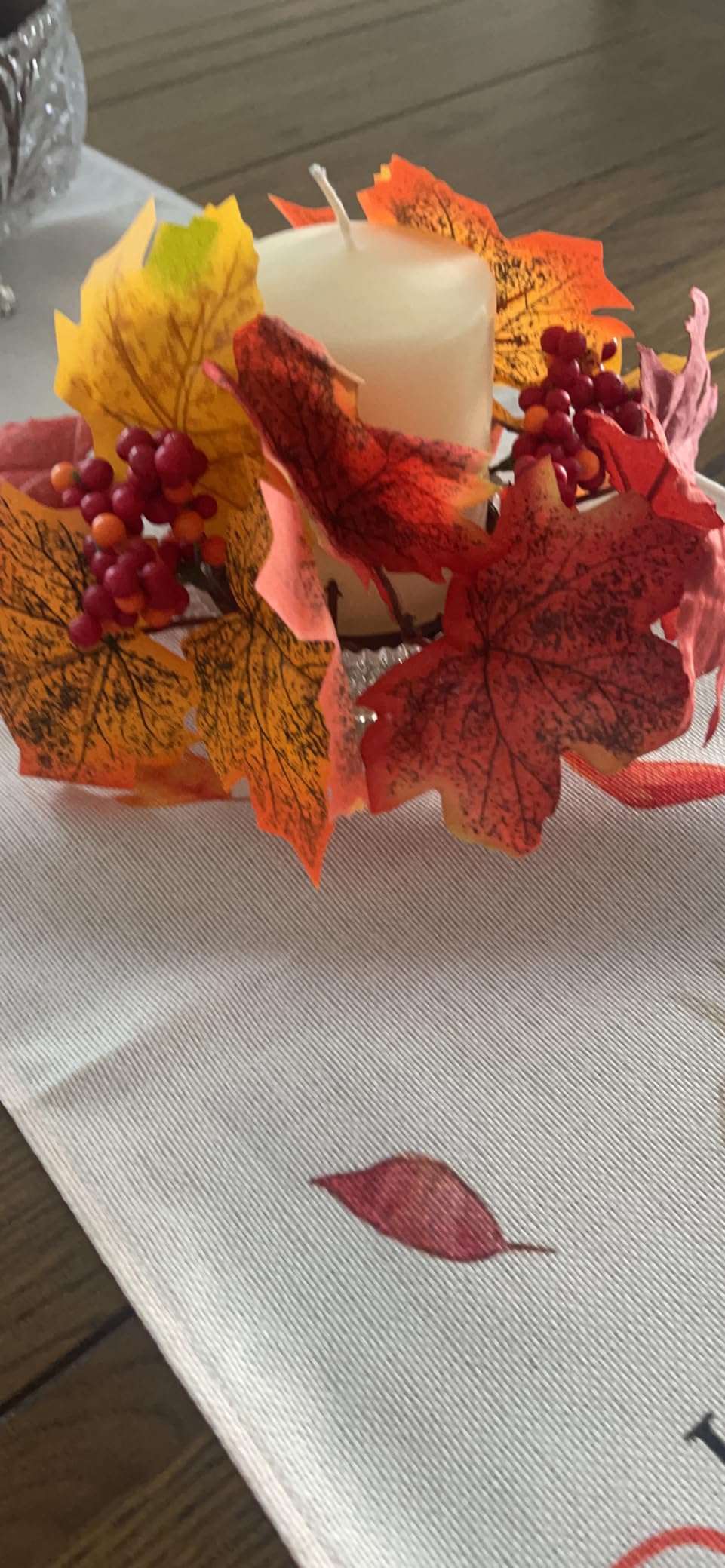 Winlyn 4 Pcs Artificial Maple Leaves and Berries Candle Rings Fall Candle Holders Small Candle Wreath Rings 11