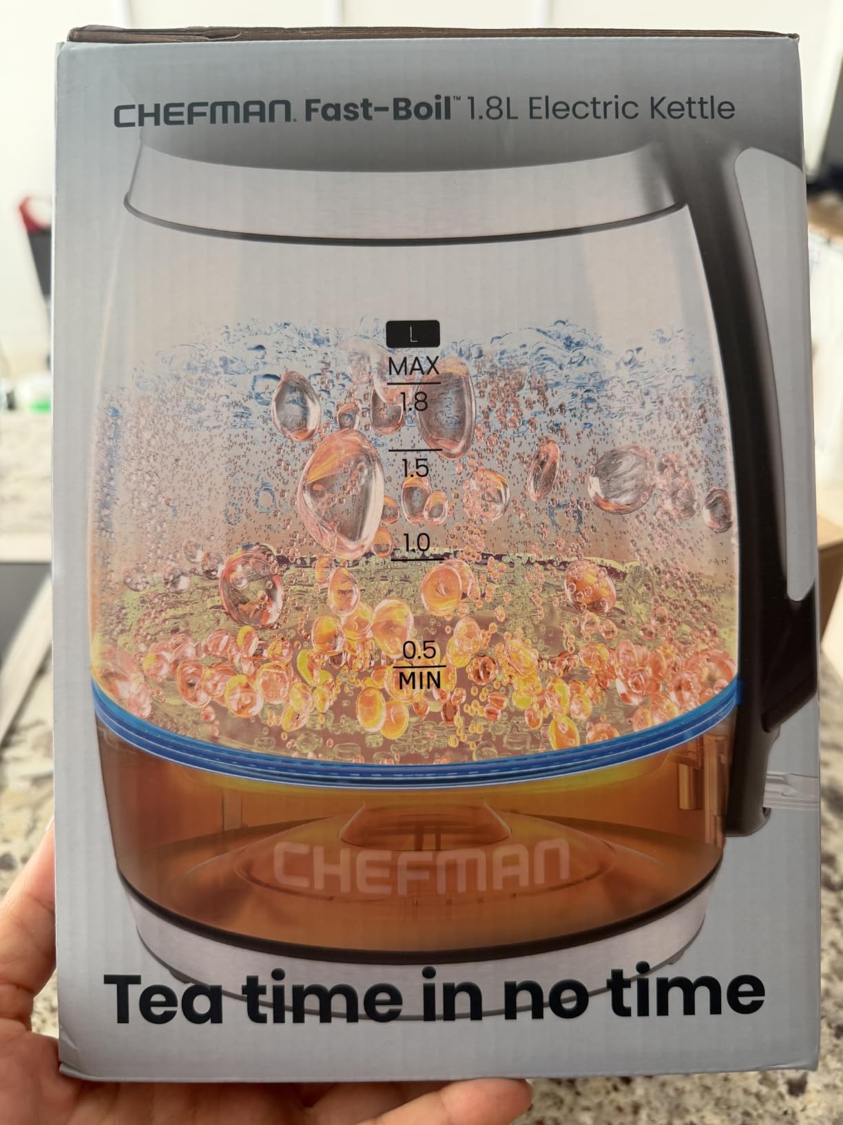 Chefman Electric Kettle, 1.8L 1500W, Hot Water Boiler, Removable Lid for Easy Cleaning, Auto Shut Off, Boil-Dry Protection, Stainless Steel Filter, BPA Free, Borosilicate Glass Electric Tea Kettle customer photo 1