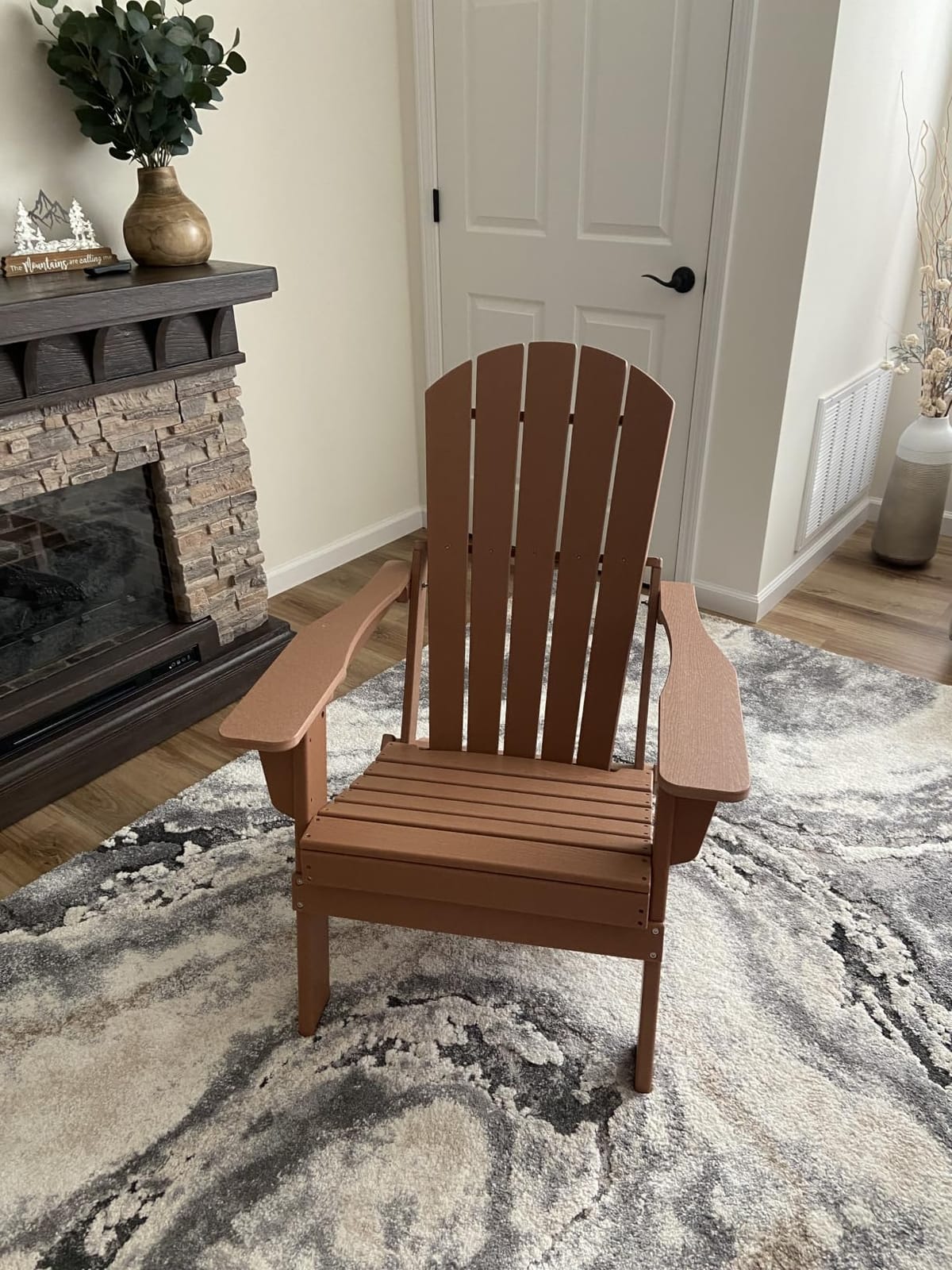 Plawdlik Folding Adirondack Chair with Cup Holder, HDPE All-Weather, Navy | SGS Tested, Faux Wooden Textured, Heavy Comfortable Set, Patio Poolside Backyard Lawn customer photo 2