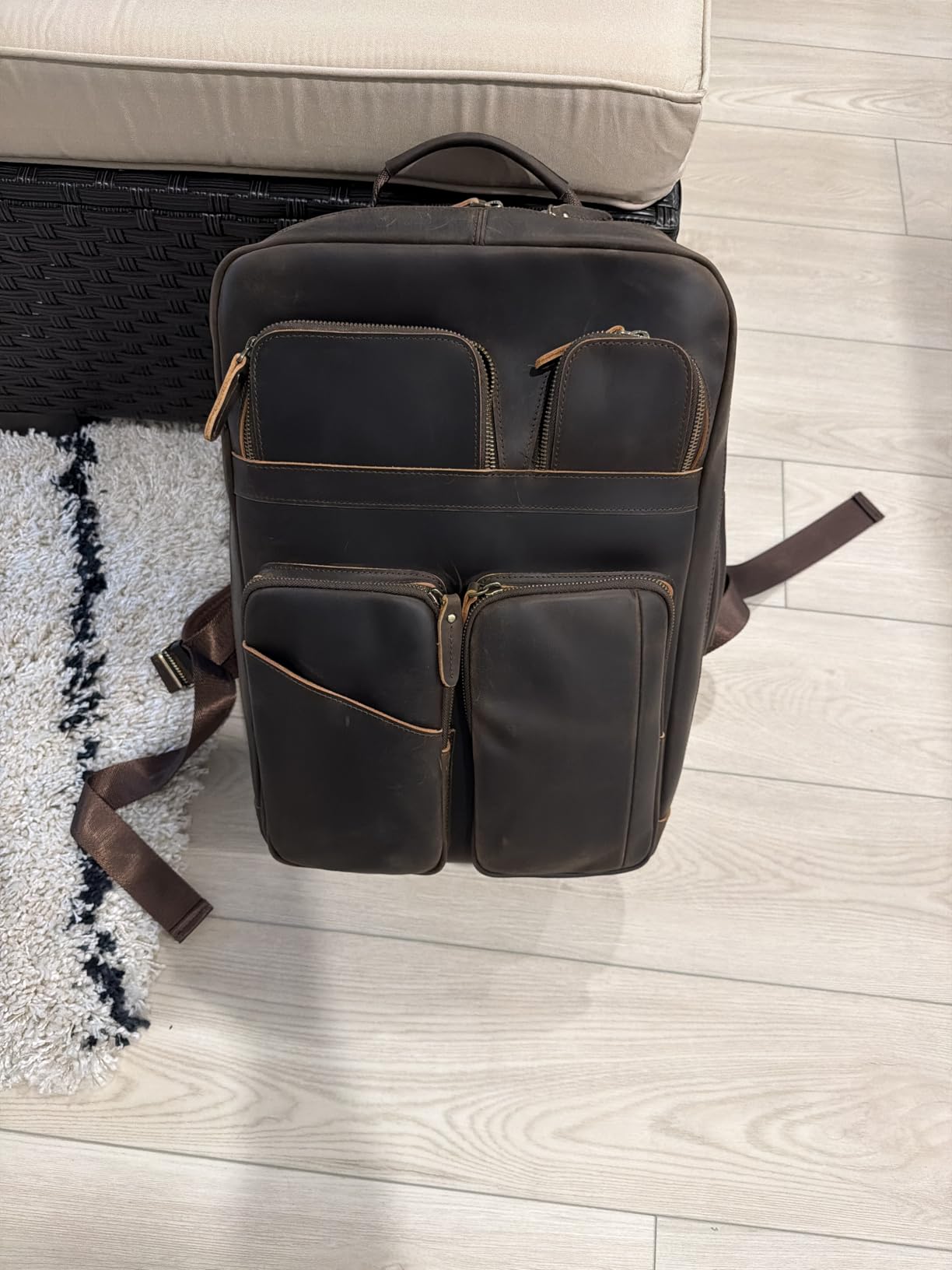 TIDING Brown Full Grain Leather 17.3 Inch Laptop Travel Backpack for Men customer photo 1