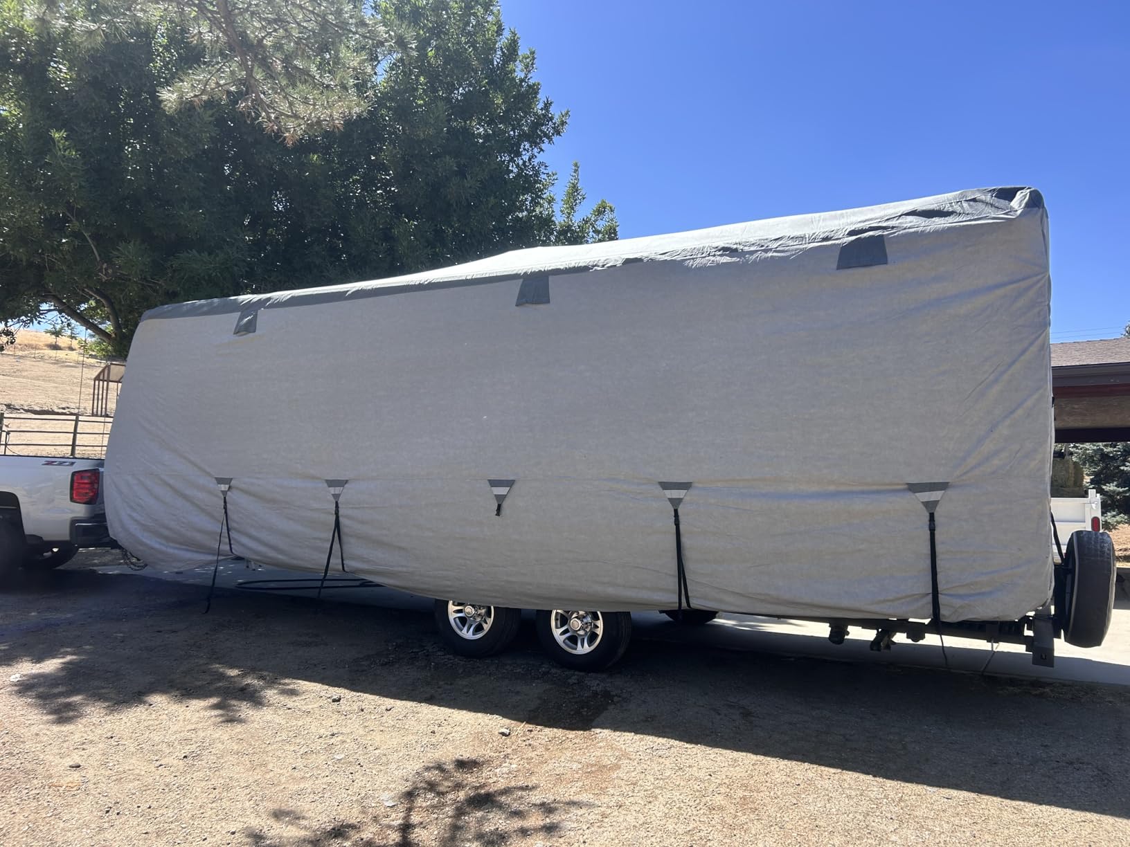 Mofeez Travel Trailer RV Cover 7 Layers for 24'-27' Camper Cover RV Covers | Extra-Thick Windproof Waterproof Rip-Stop Camper Covers with Adhesive Repair Patches, 2Pcs Extra Straps & 4 Tire Covers customer photo 2
