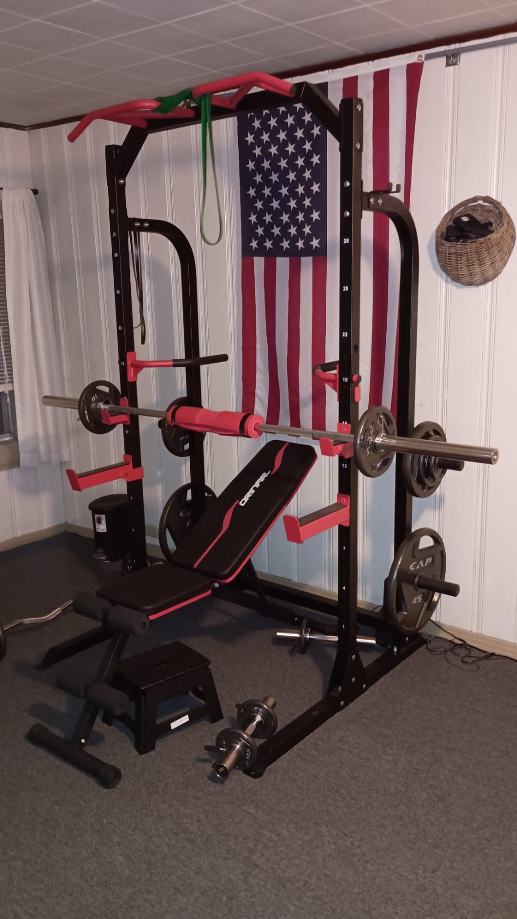 SunHome Power Cage Squat Rack, Power Rack with Pulley System, Adjustable Cable Crossover System, J-Hooks, Dip Handles, Weight Plate Storage customer photo 2