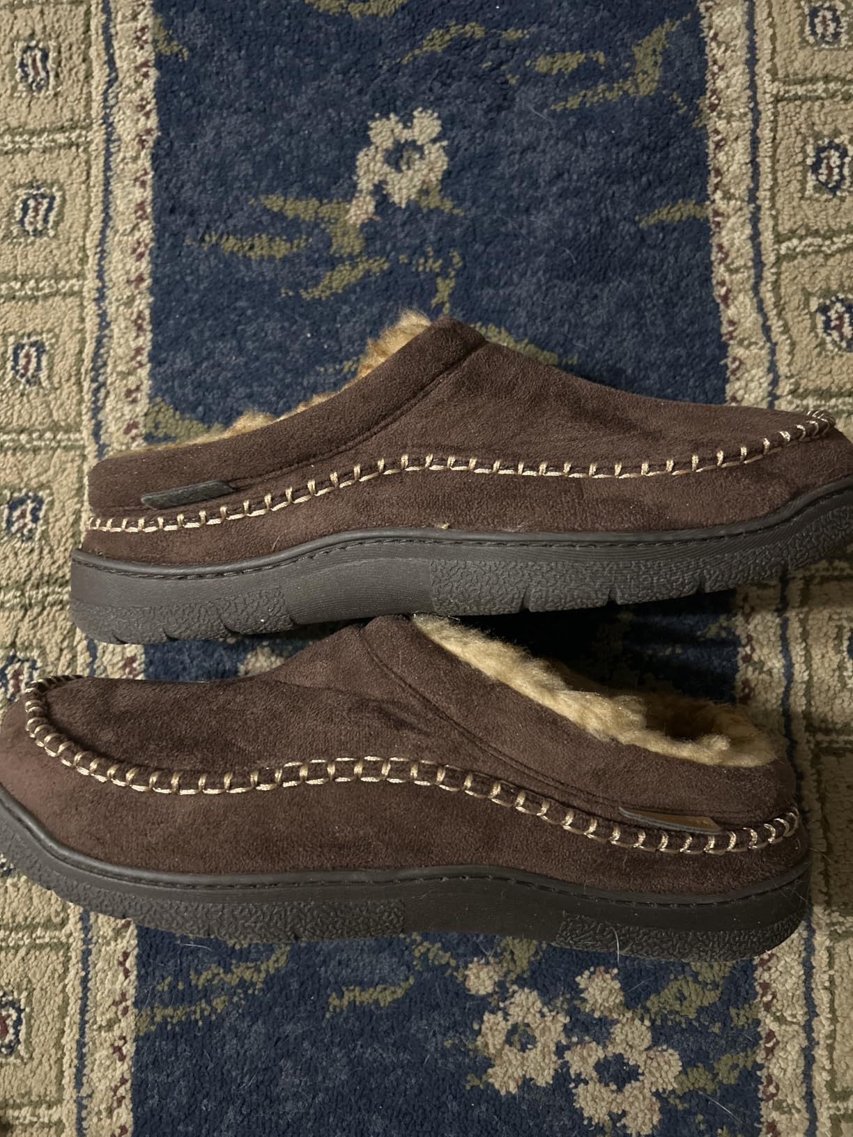 Men's Slip On Moccasin Slippers, Indoor/Outdoor Warm Fuzzy Comfy House Shoes, Fluffy Wide Loafer Slippers customer photo 1