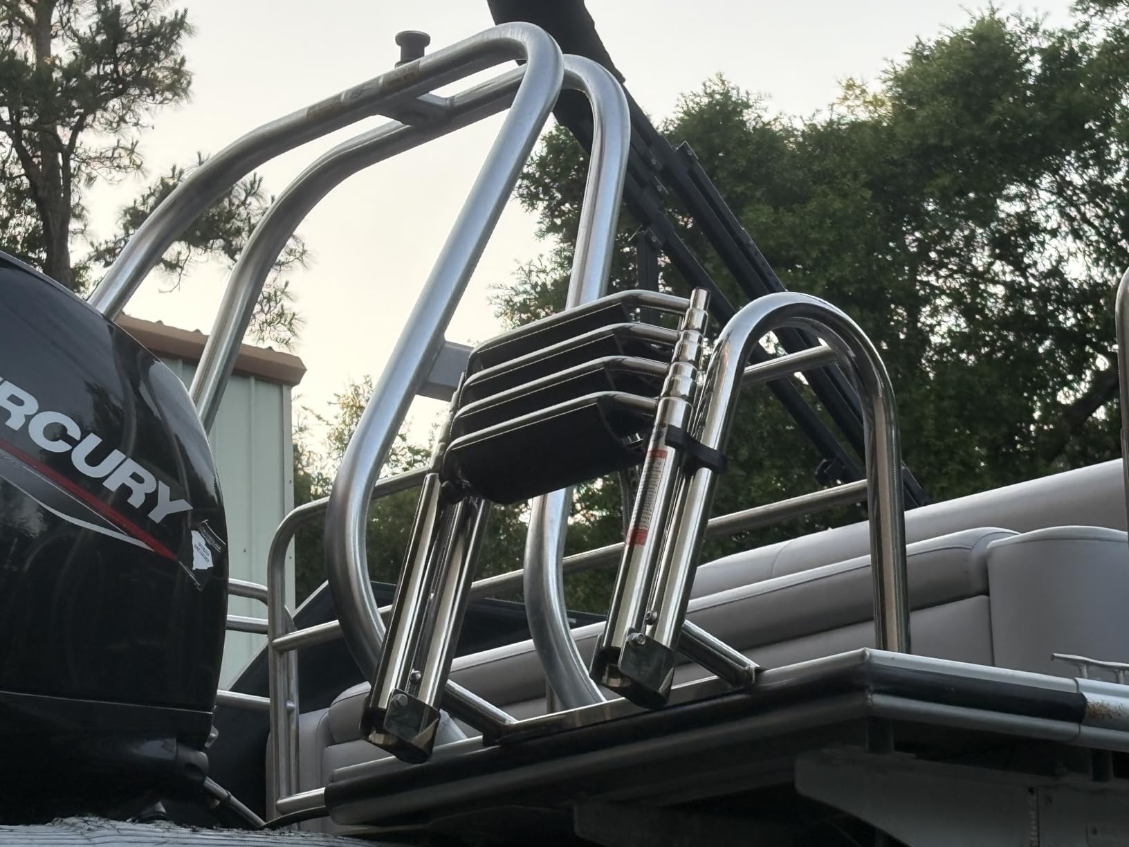 4-Step Heavy-Duty Stainless Steel Pontoon Boat Ladder with Extra Wide Steps & Handrails | Telescoping Folding Rear Entry Ladder, 600lbs Capacity, Marine-Grade 316 Stainless Steel customer photo 2