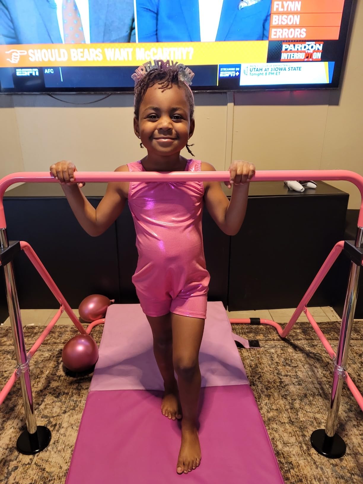 Sportsroyals Gymnastics Bar for Kids, Adjustable Height Gymnastic Horizontal Bars, Folding Gymnastic Junior Training Kip Bar for Home, Pink customer photo 1