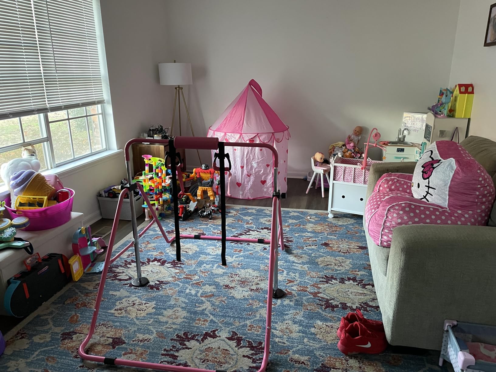 Sportsroyals Gymnastics Bar for Kids, Adjustable Height Gymnastic Horizontal Bars, Folding Gymnastic Junior Training Kip Bar for Home, Pink customer photo 2